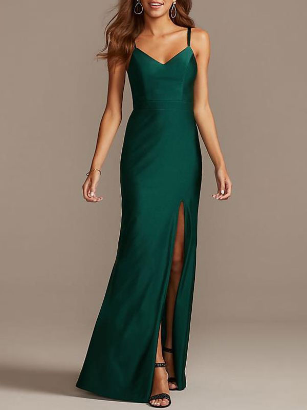 Bridesmaid Dress Elastic Woven Satin Sheath Floor-Length Formal Gowns