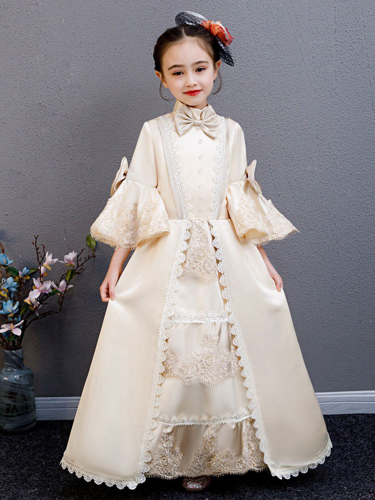 Polyester Fiber Tea Party Draped Length Sleeves Polyester Summer Dress Floral Print Burgundy Kids' Lolita Dresses