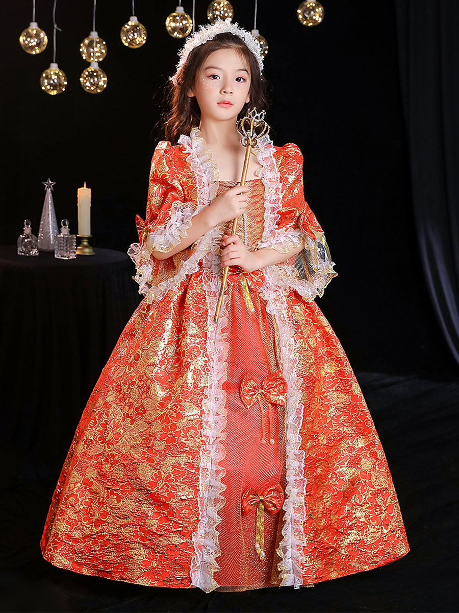Polyester Fiber Tea Party Length Sleeves Polyester Dress Gothic Red Kids' Lolita Dresses