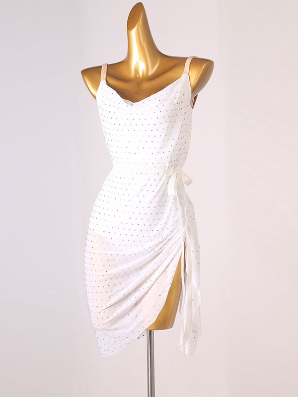 Latin Dance Dresses White Women's Rhinestones Backless Bodycon Sexy Polyester Dress Dancing Wear