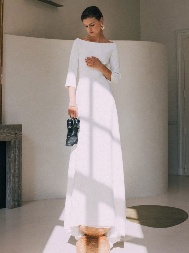Vintage Wedding Dress Jewel Neck Length Sleeves With Train Buttons Traditional Dresses For Bride Free Customization