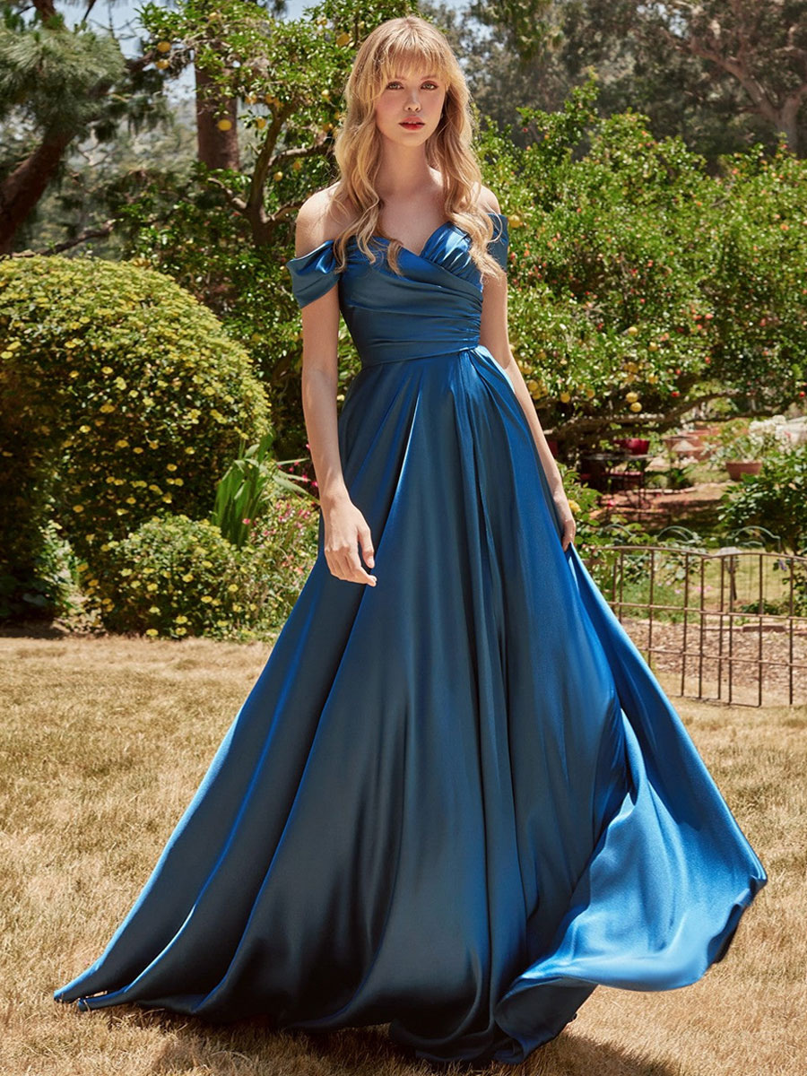 Prom Dress Elastic Silk Like Satin Sweetheart Neck A-Line Long Sleeves Split Front Wedding Guest Dresses