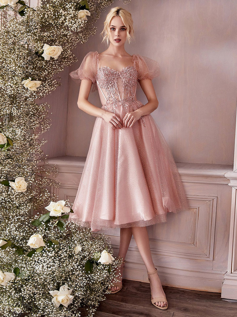 Cocktail Dress Beautiful A-Line Tea-Length Sweetheart Neck Lace Party Dresses