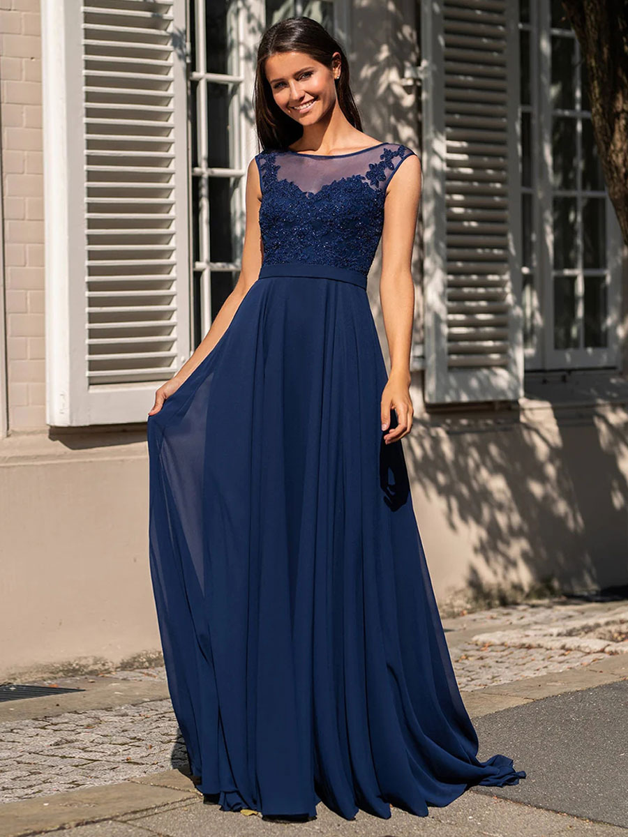 Cocktail Dress Glamour A-Line Floor-Length Illusion Neckline Lace Party Dresses