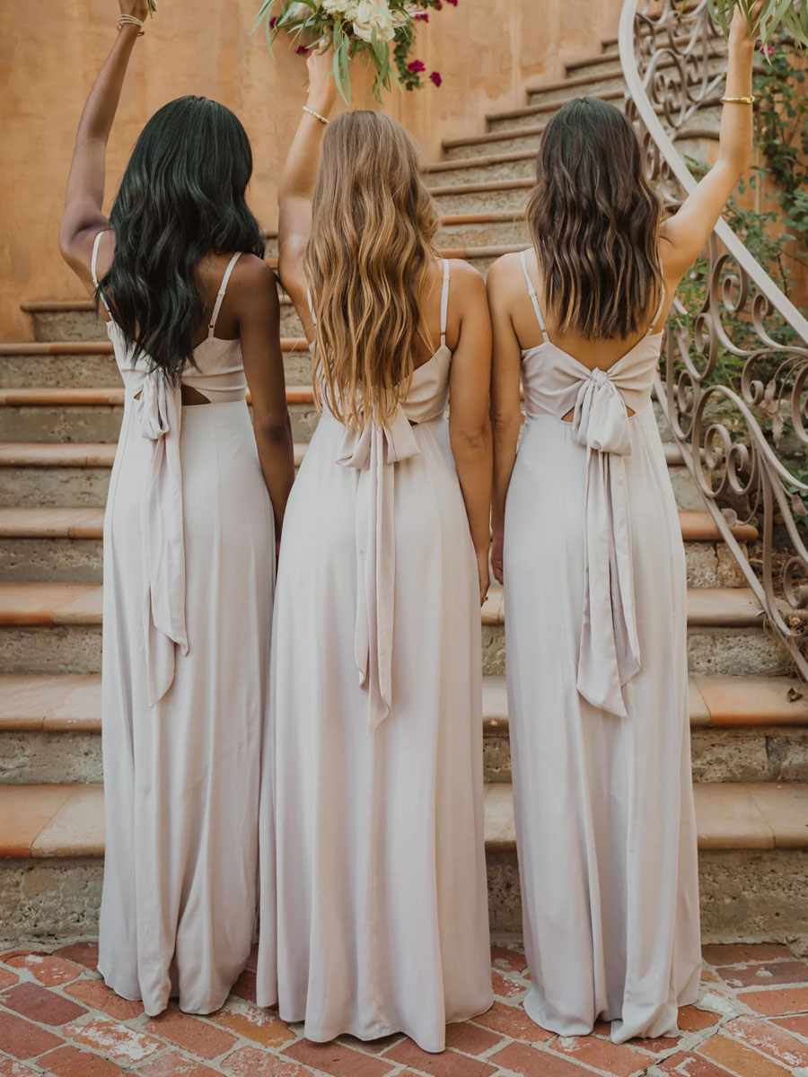 Bridesmaid Dresses A-Line Floor-Length Lace-up Wedding Party Dress Free Customization