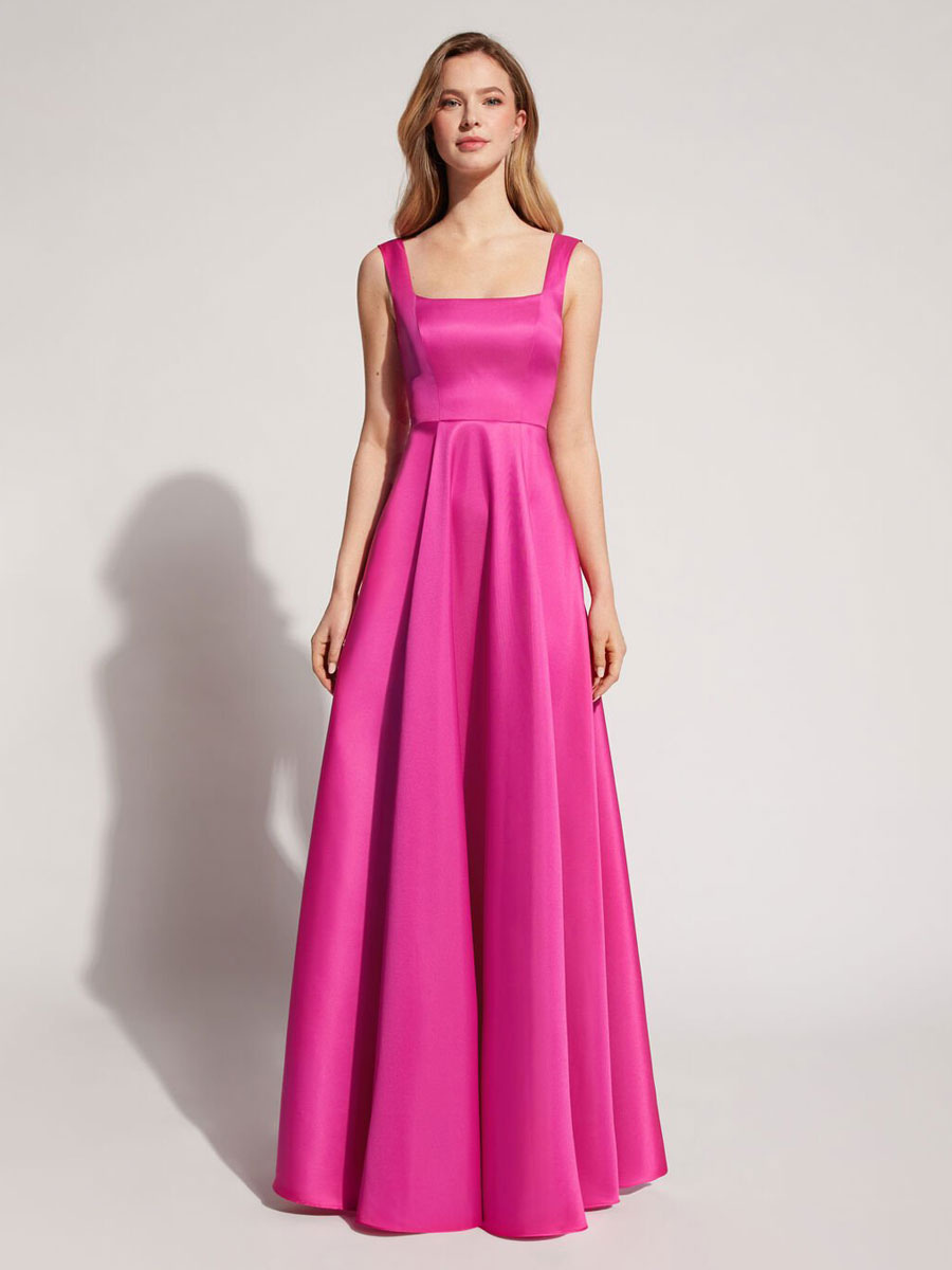 Evening Dress A-Line Square Neck Elastic Silk Like Satin Floor-Length Formal Party Dresses Free Customization