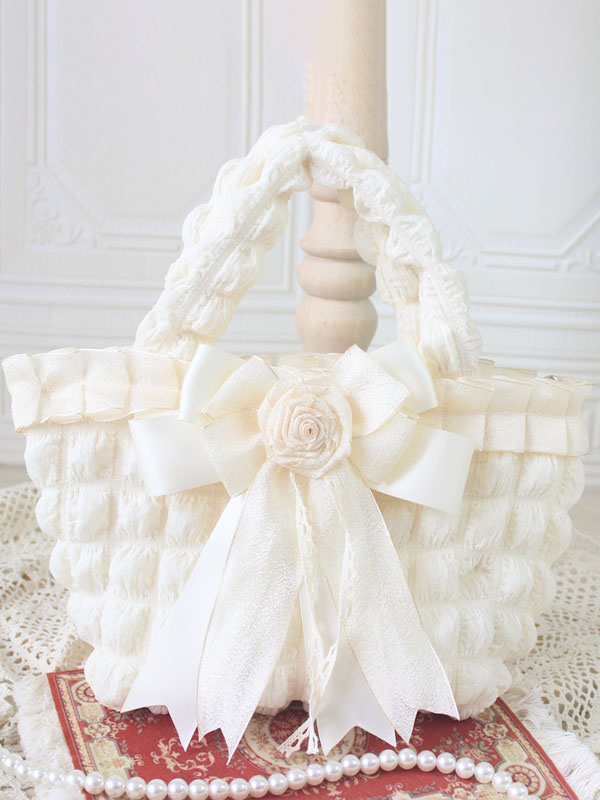 ROCOCO Style Lolita Bag Ecru White Polyester Rose Pattern Bow Polyester Handbag Lolita Accessories