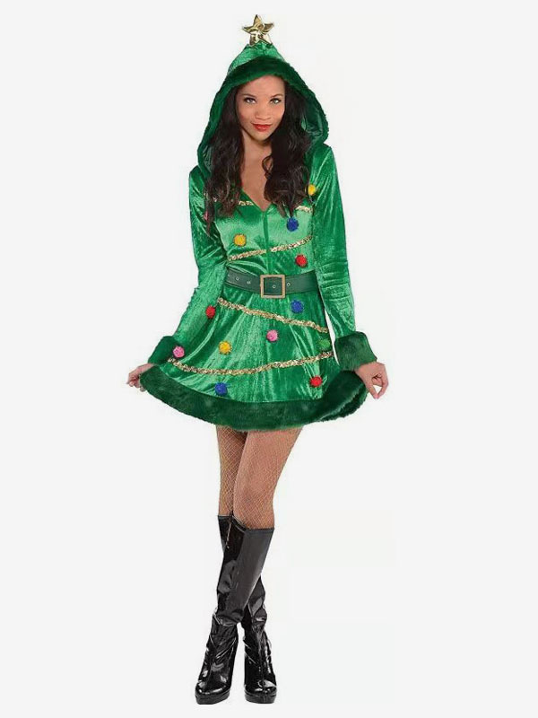 Women's Christmas Bodycon Green Dress Polyester Color Block Christmas Holidays Costumes