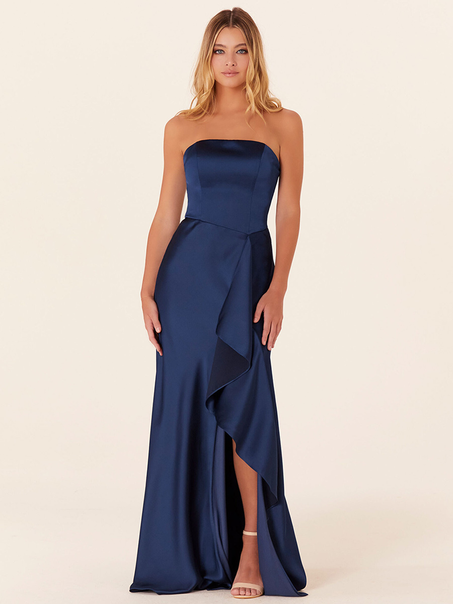 Bridesmaid Dress A-Line Floor-Length Zipper Satin Fabric Prom Dress