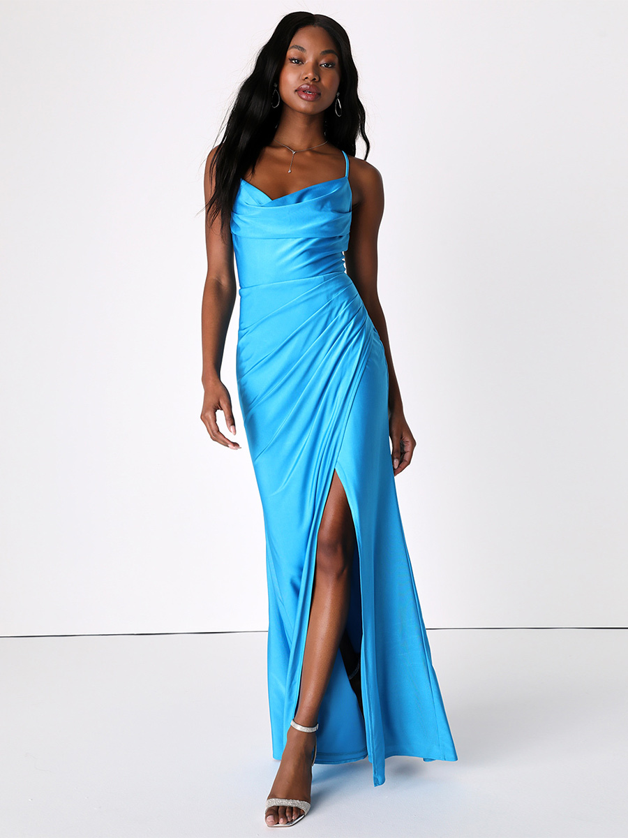 Bridesmaid Dresses Spaghetti Straps Open Back High Slit Wedding Party Maxi Dress
