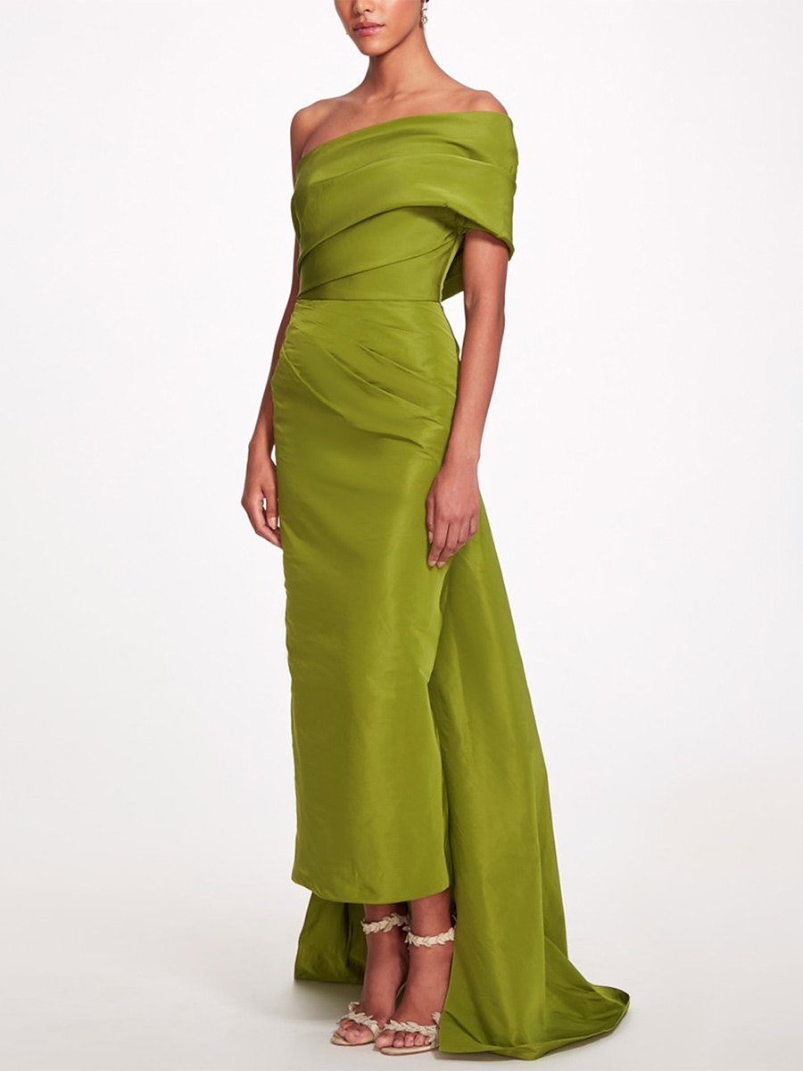 Evening Dress Sheath One-Shoulder Taffeta Ankle-Length Pleated Social Party Dresses