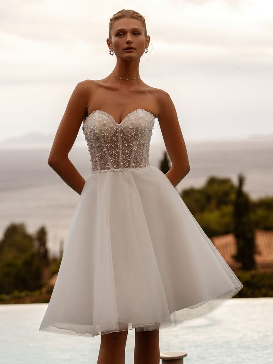 Bridal Mini Dress Short Wedding Dress Strapless Long Sleeves Short Short Bridal Gowns