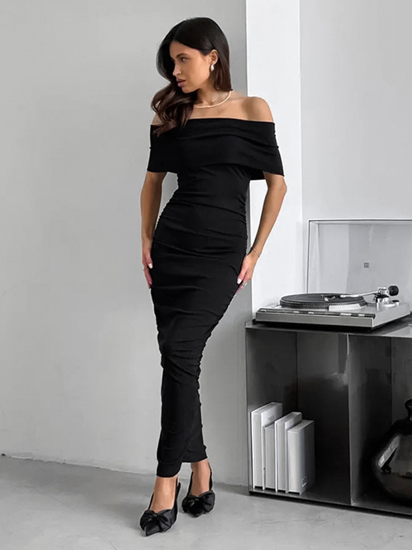 Bodycon Dress Off-Shoulder Slim Fit Elegant Semi-formal Party Ruched Maxi Dress For Women