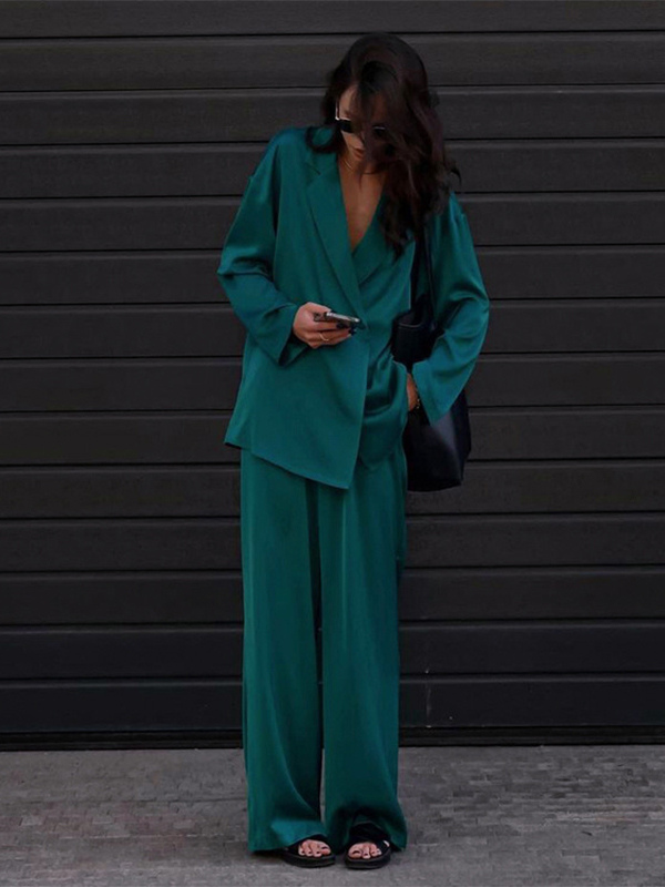 Satin Suit Blazer And Pants Spring Two Piece Co-ord Set For Women