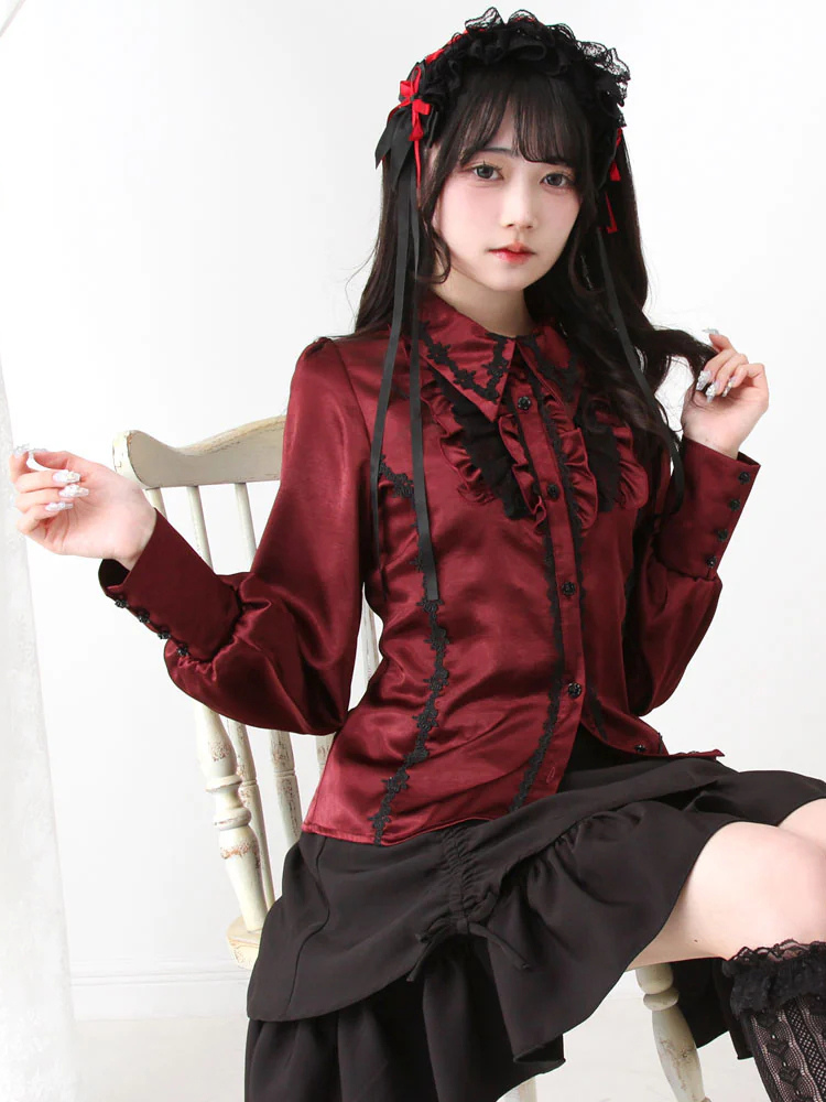 Gothic Lolita Blouse Ruffles Long Sleeves Tops Subculture Petite Cute Uniform