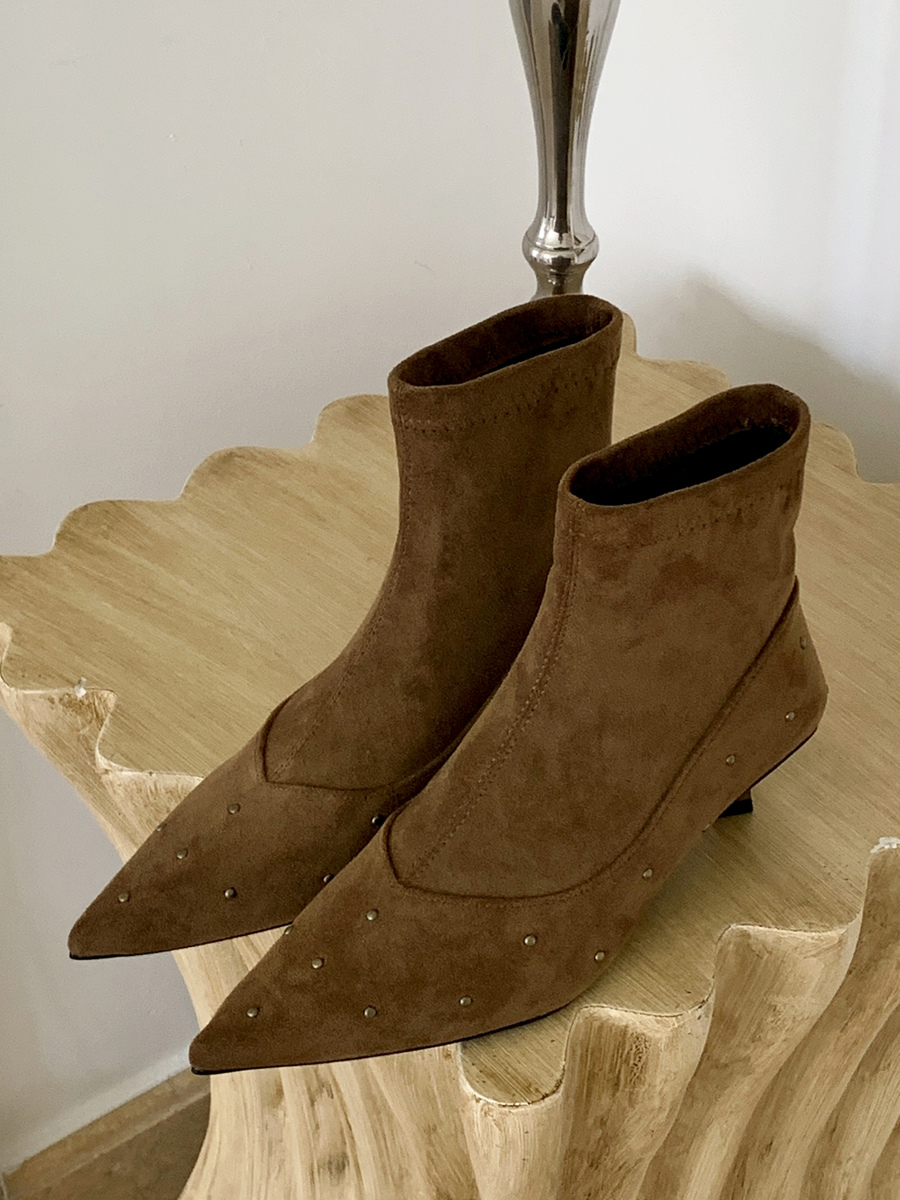 Women's Ankle Boots Beaded Pointed Toe Kitten Heel Booties