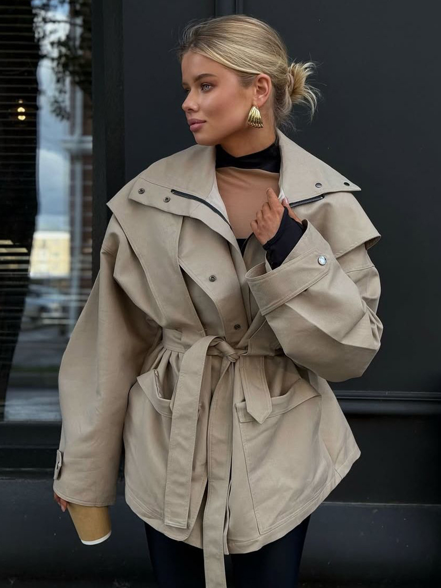 Belted Safari Jacket Khaki Coat For Women