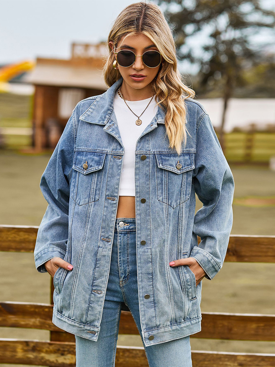 Oversized Denim Jacket For Women - Long Boyfriend Fit Distressed Jean Trucker Coat - Spring Chic Streetwear
