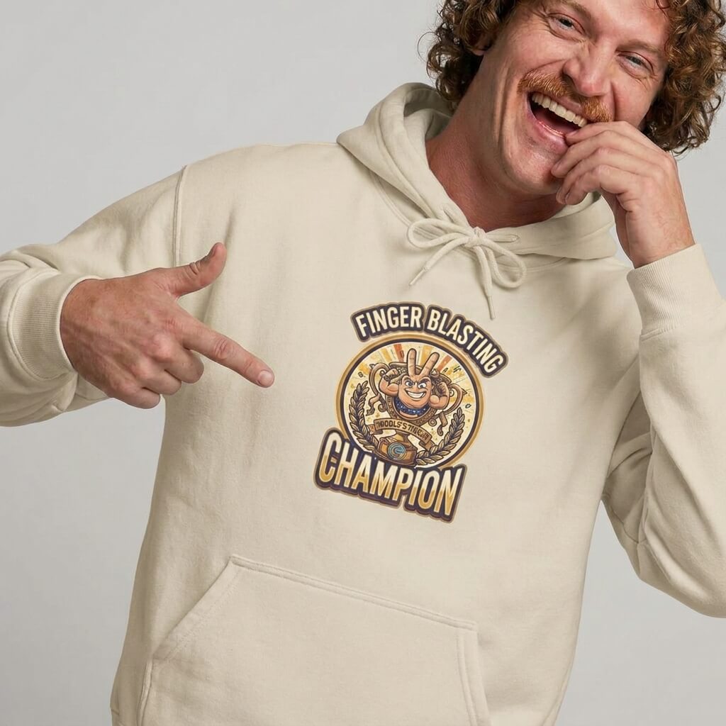 Finger Blasting Champion Funny Hoodie - Sand