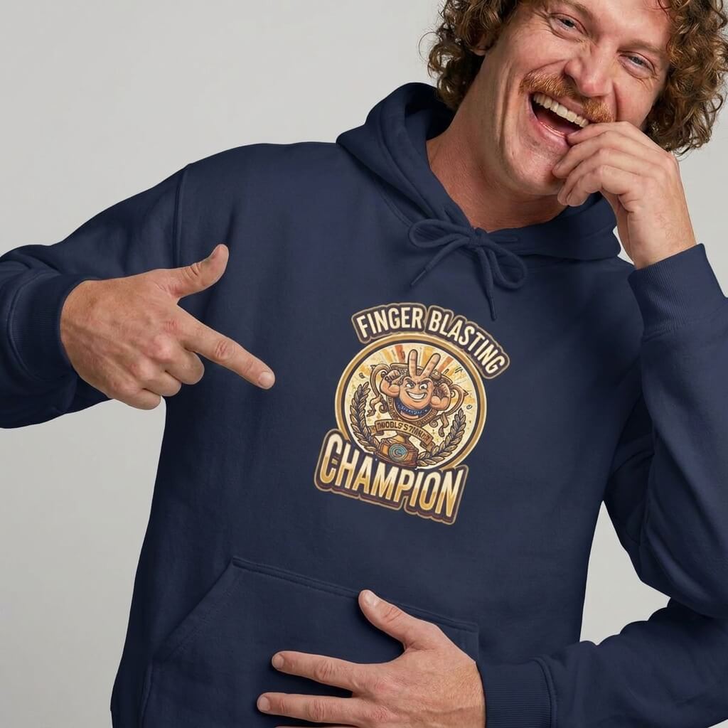 Finger Blasting Champion Funny Hoodie - Navy