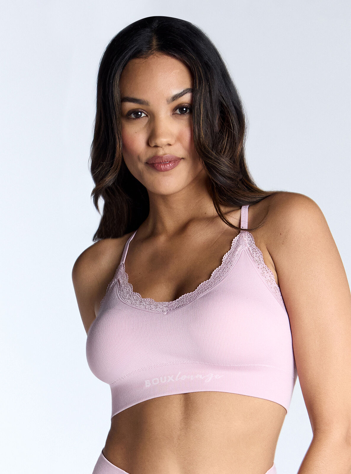 Boux Avenue Ribbed seamless lace bralette - Dusky Pink