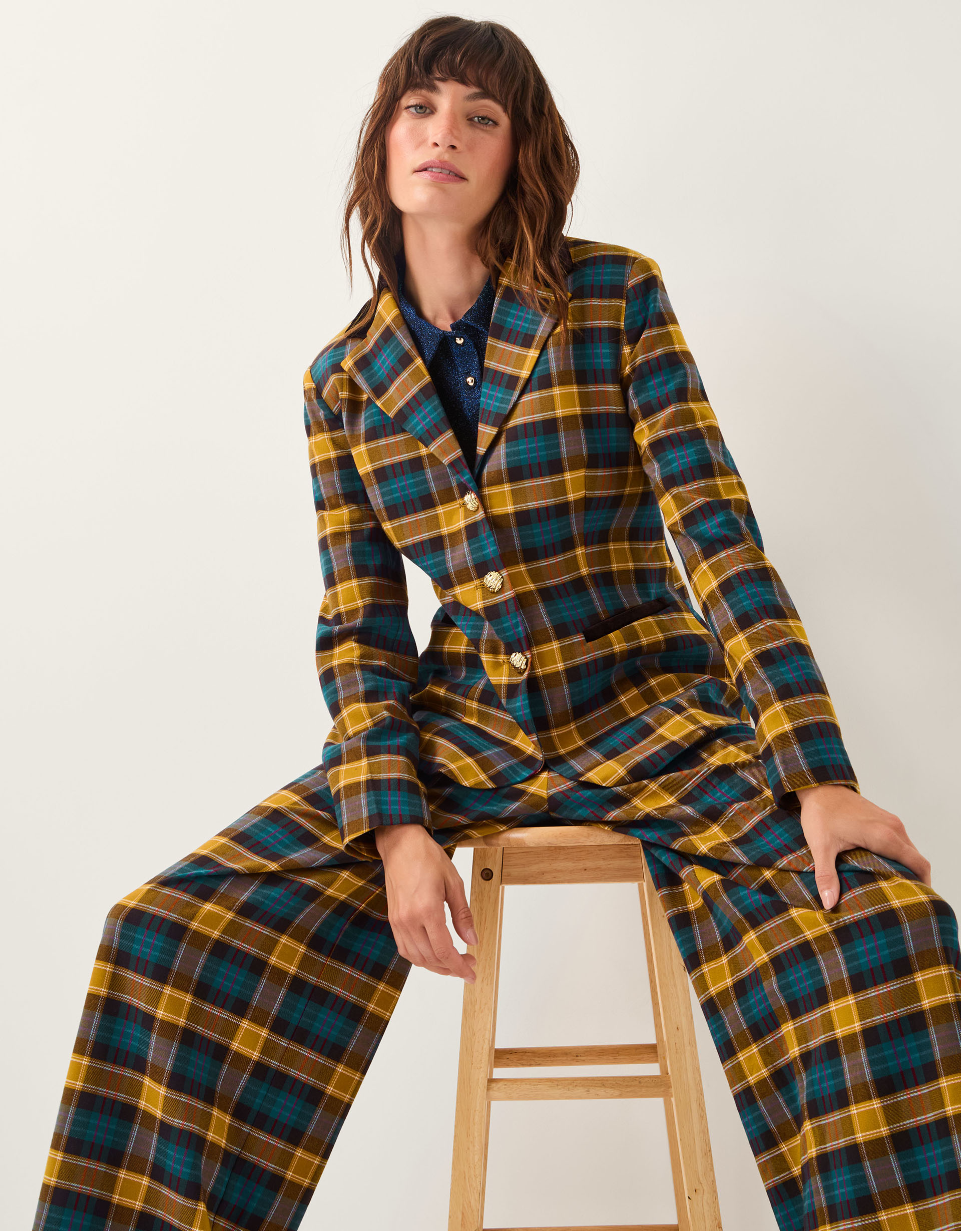 Monsoon x Sarah Corbett-Winder Tartan Blazer Yellow