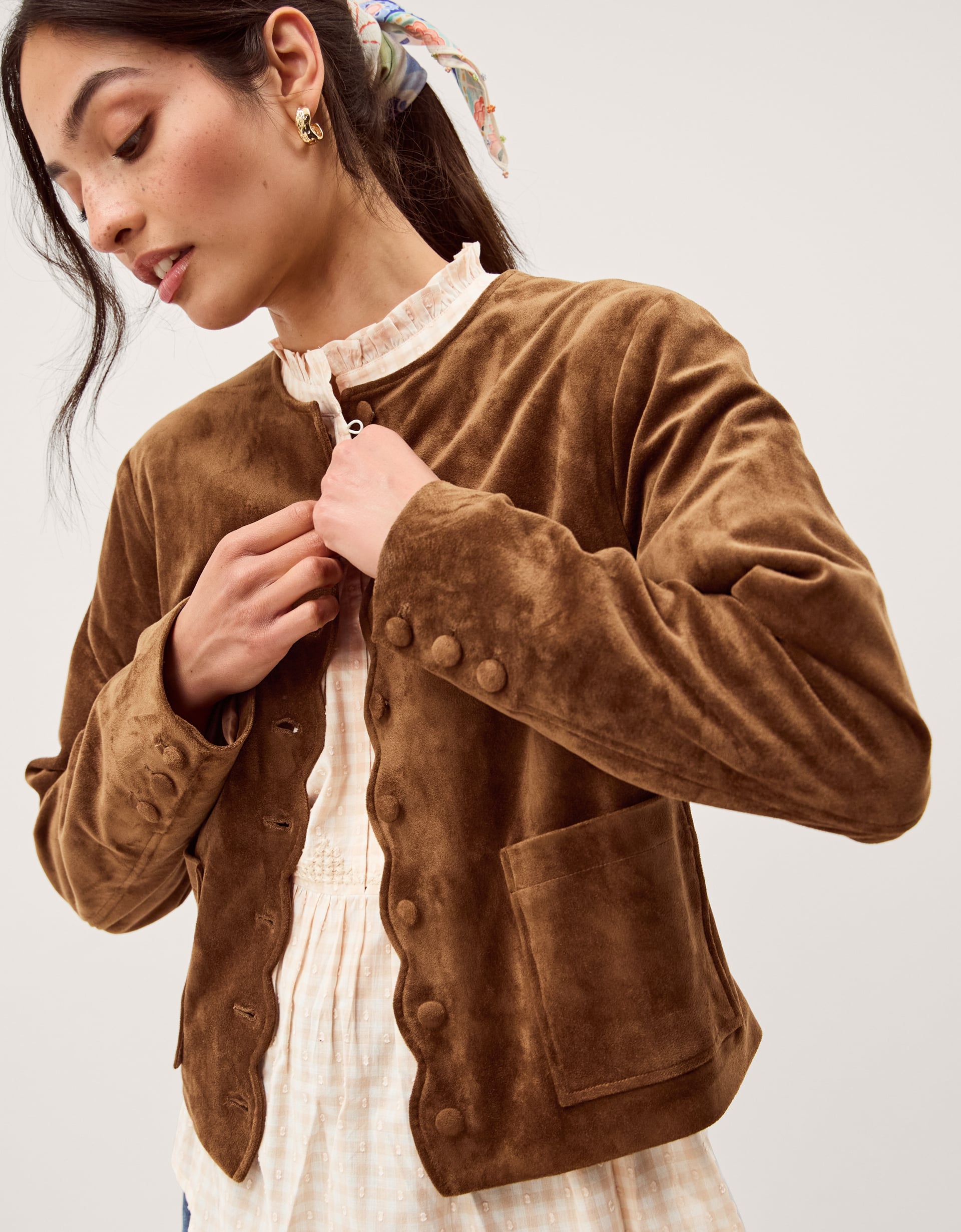 Isla Faux Suede Jacket Brown