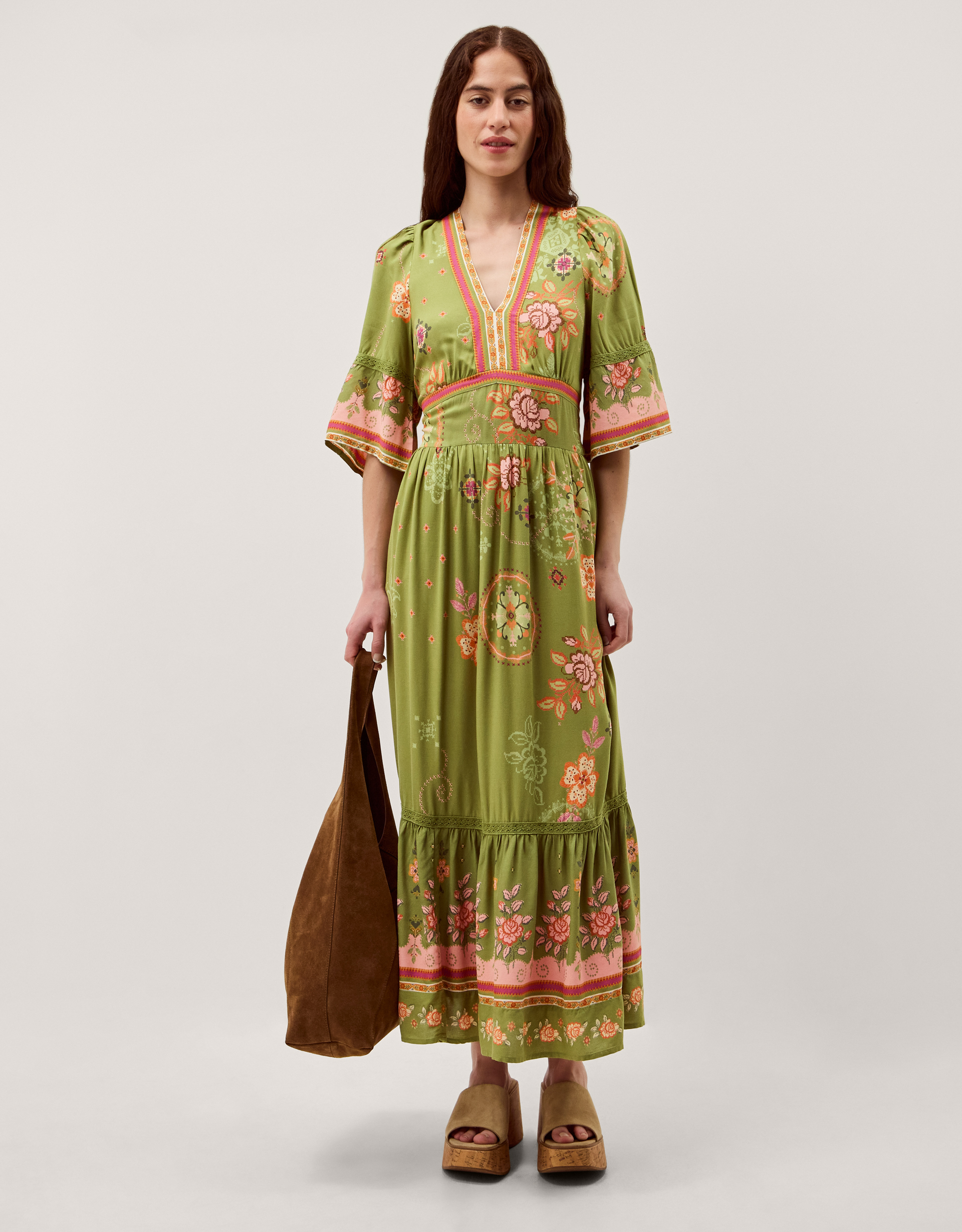Eline Floral Print Maxi Dress Green