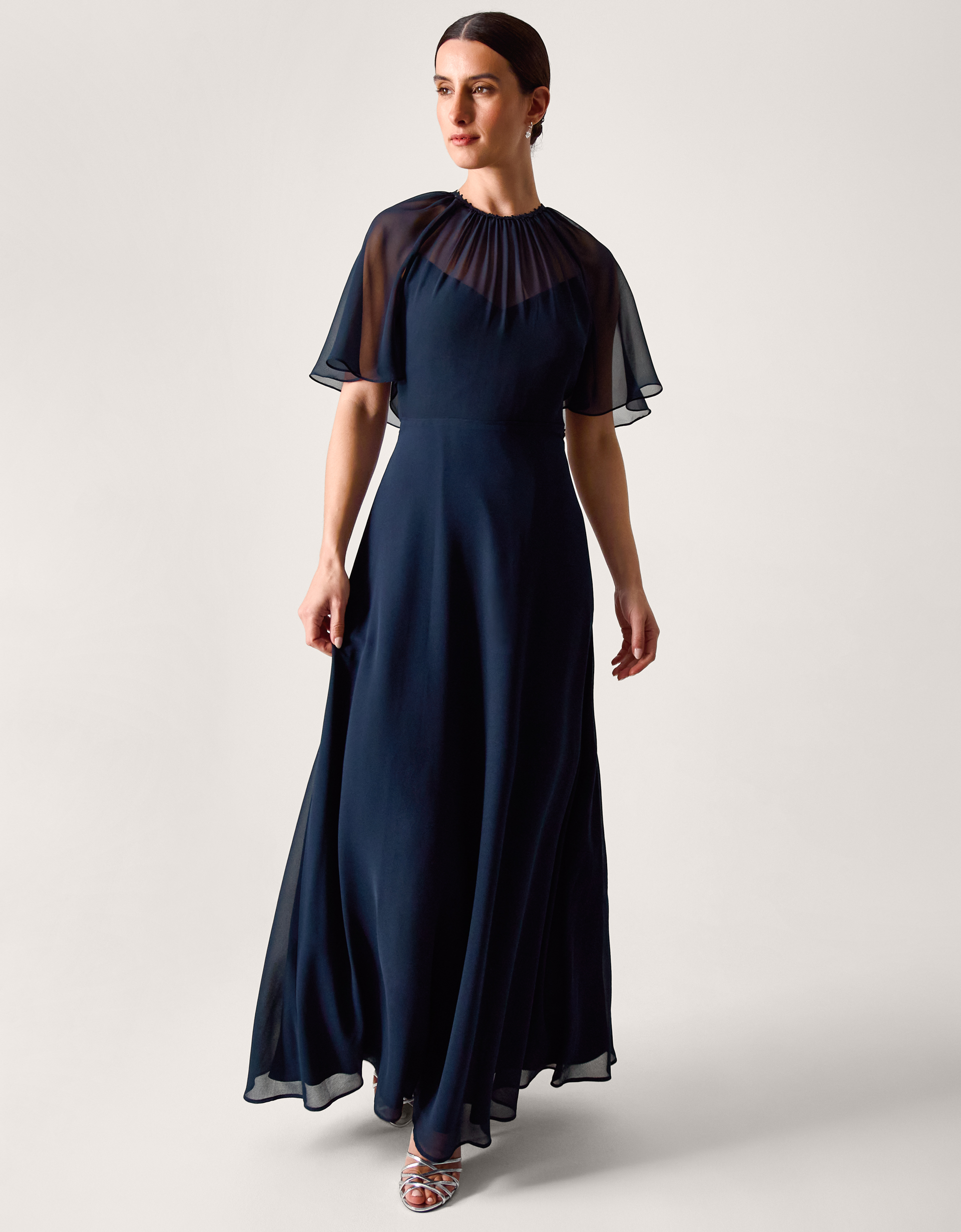 Monsoon Women's Navy Blue Mona Angel Sleeve Maxi Dress, Size: