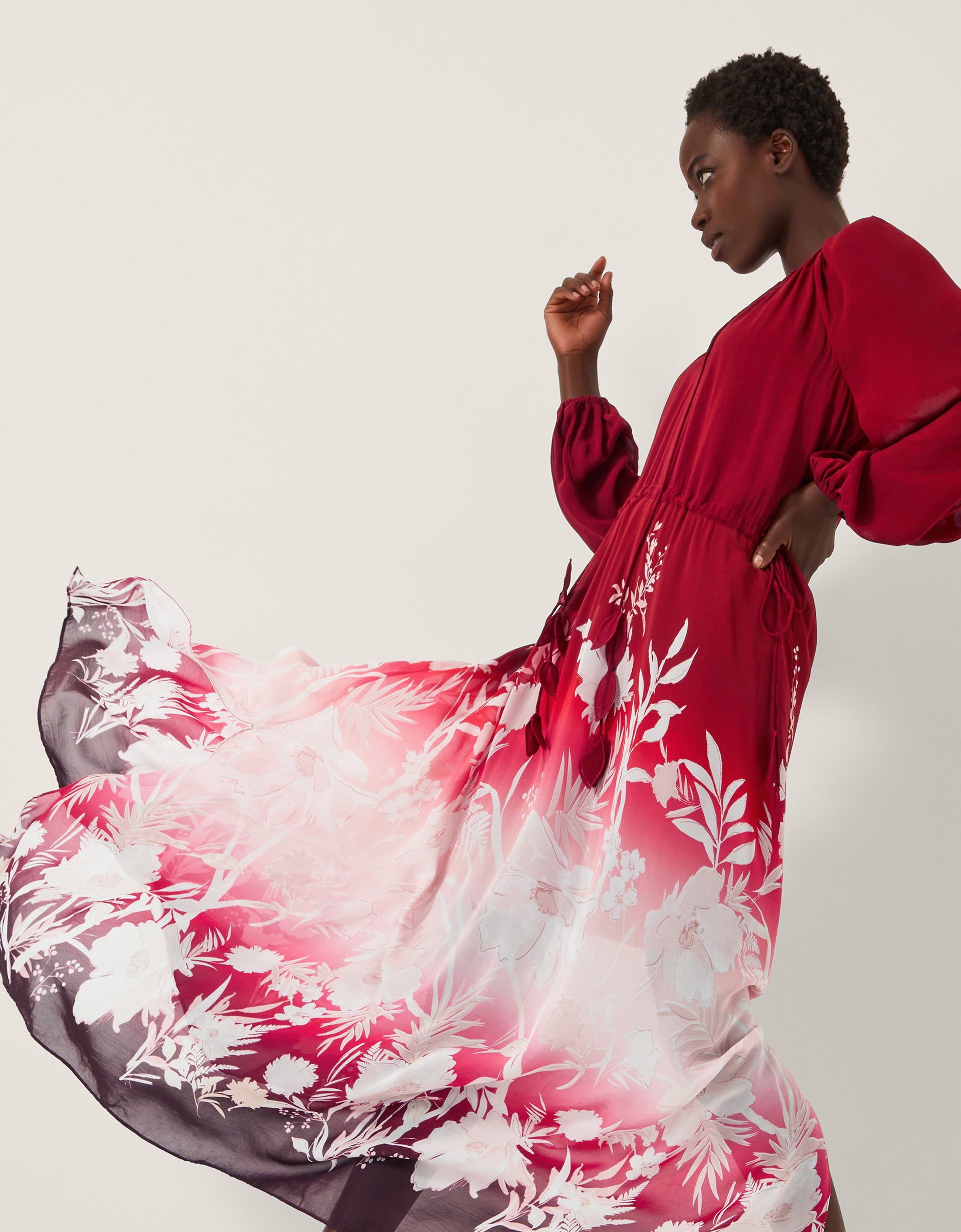 Lilian Floral Print Ombré Maxi Dress Red