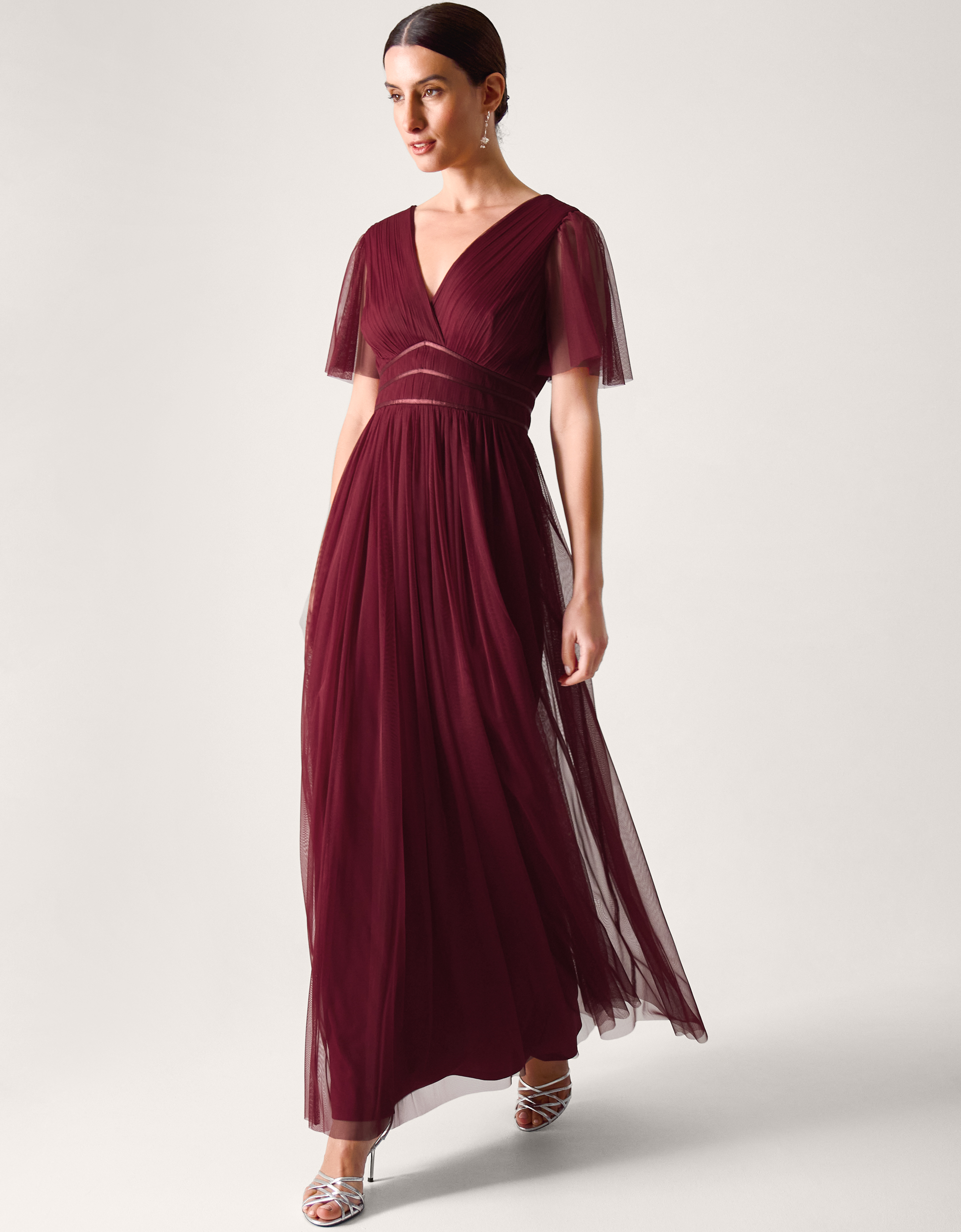 Emily Short Sleeve Tulle Bridesmaid Dress Red