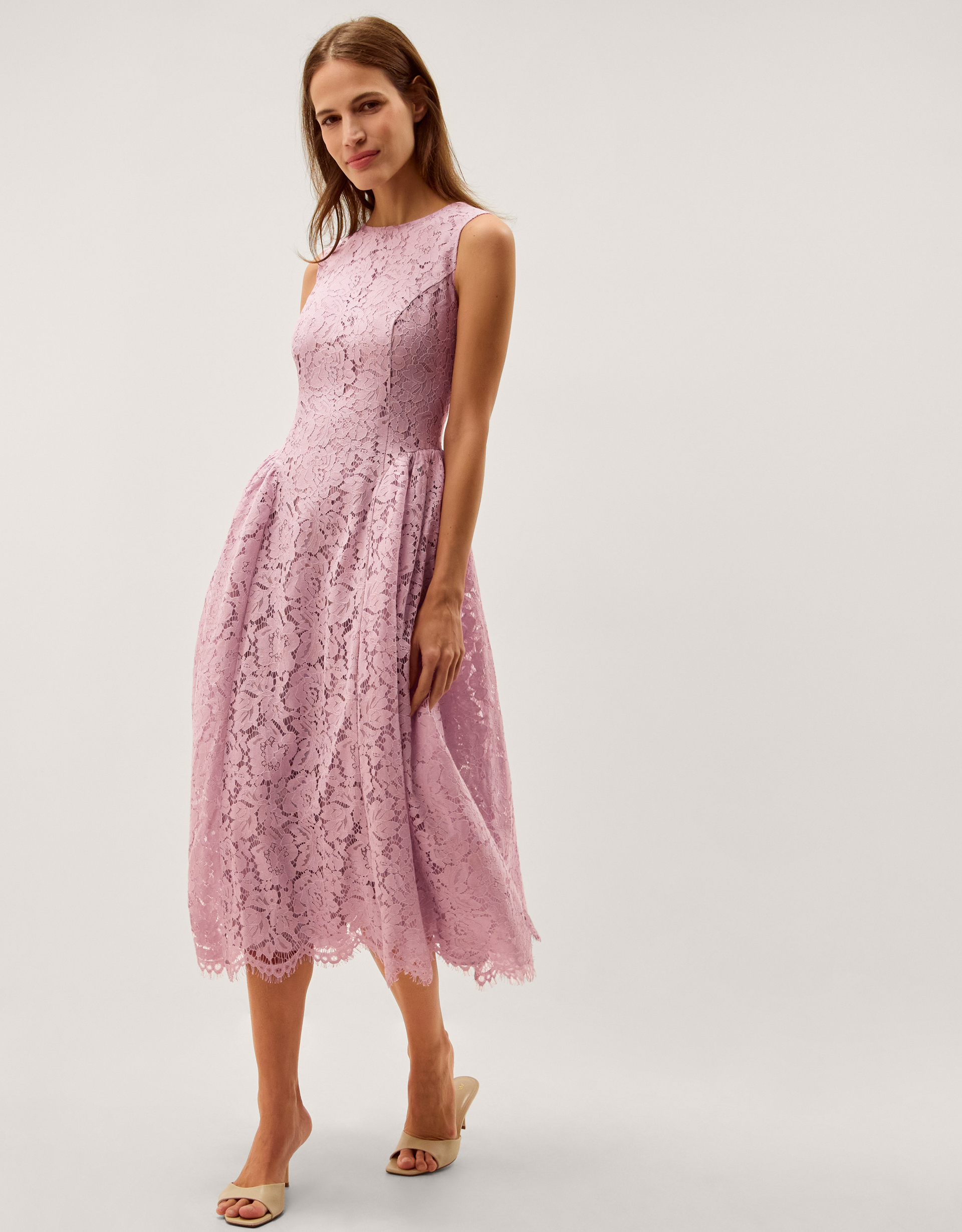 Lydia Sleeveless Lace Midi Dress Pink
