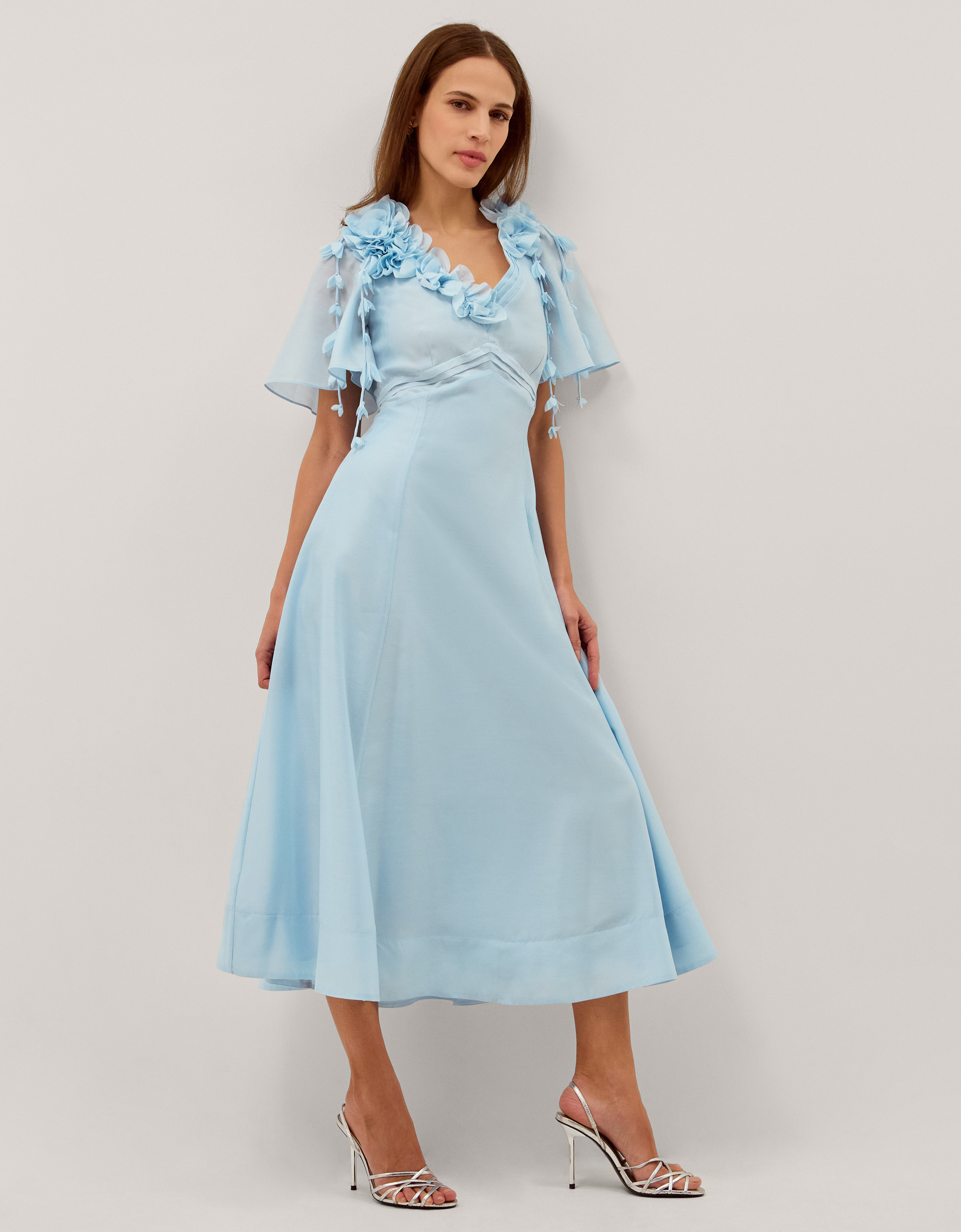 Clarissa Floral Appliqué Midi Dress Blue
