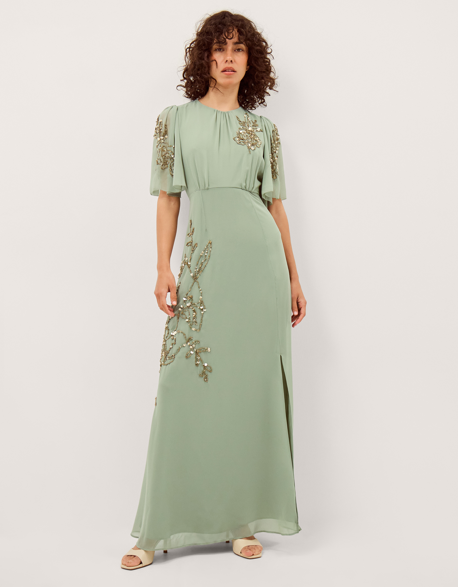 Skyler Floral Embellished Maxi Dress Green