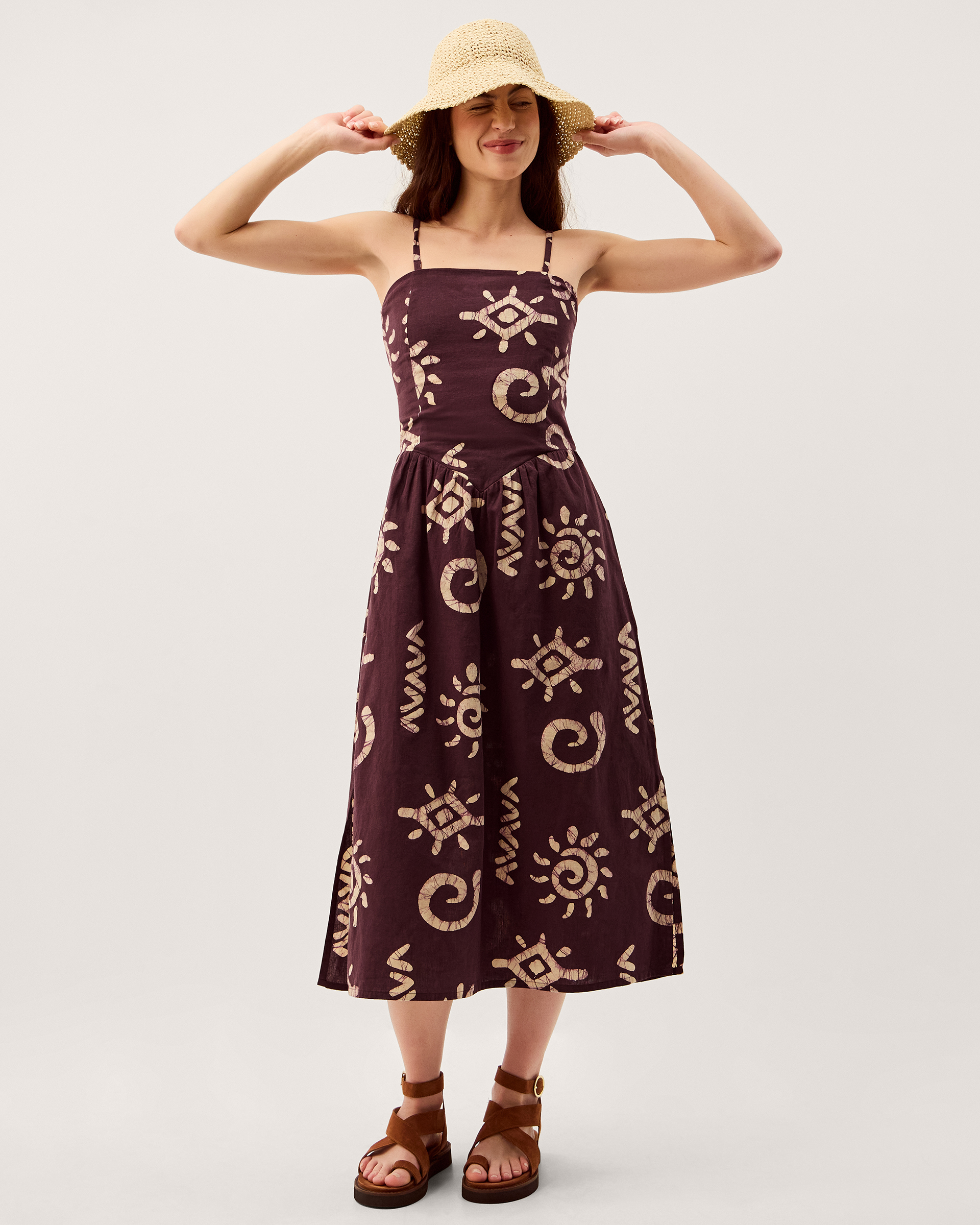 Mafalda Sun Print Bandeau Midi Dress Brown