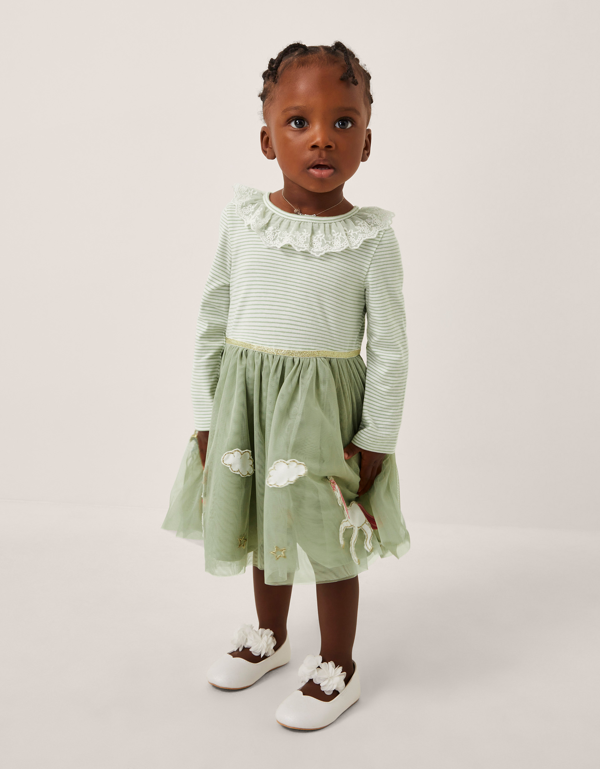 Baby Stripe Unicorn Tulle Dress Ivory