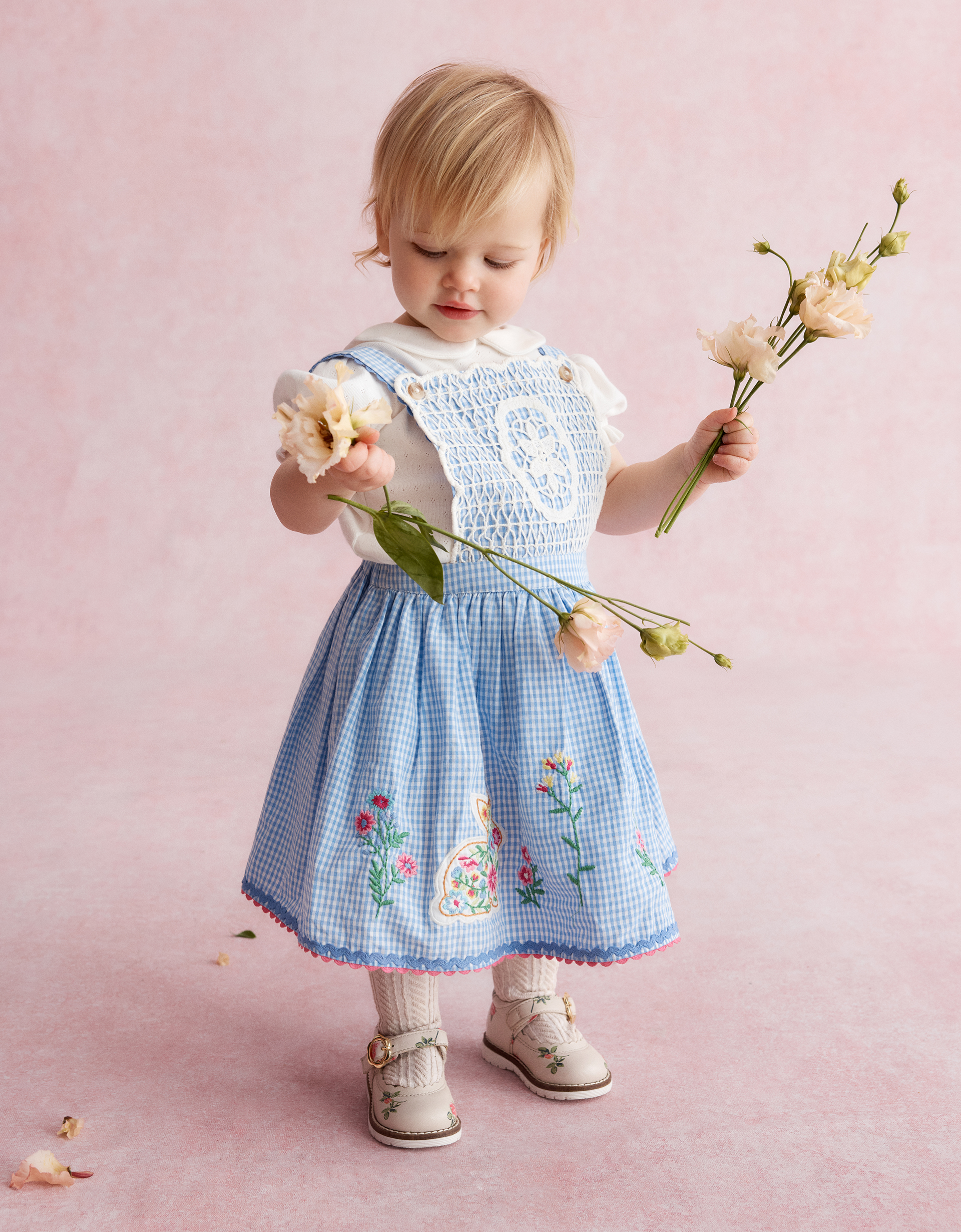 Baby Top & Gingham Pinafore Dress Set Blue