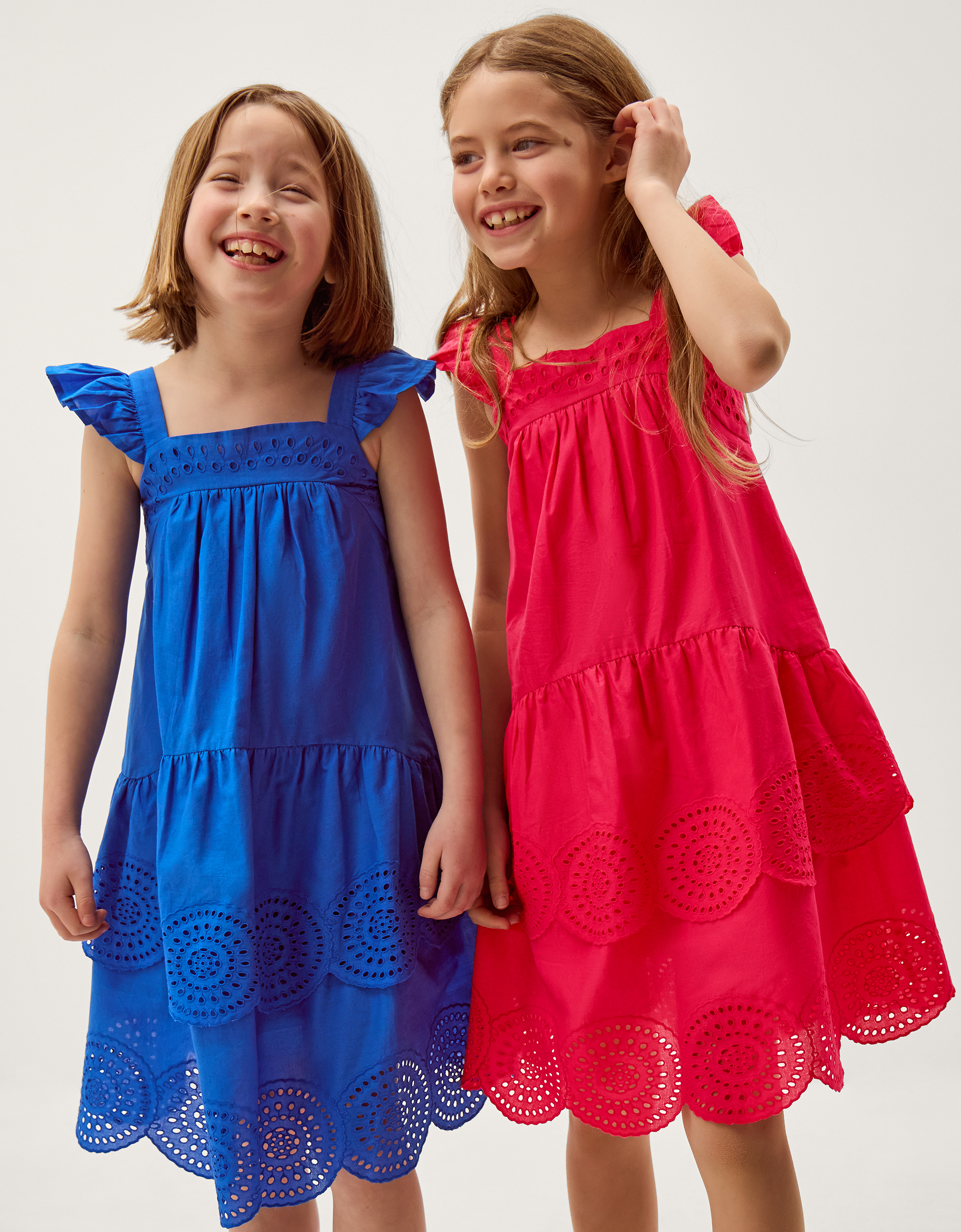 Broderie Tiered Cotton Dress Pink