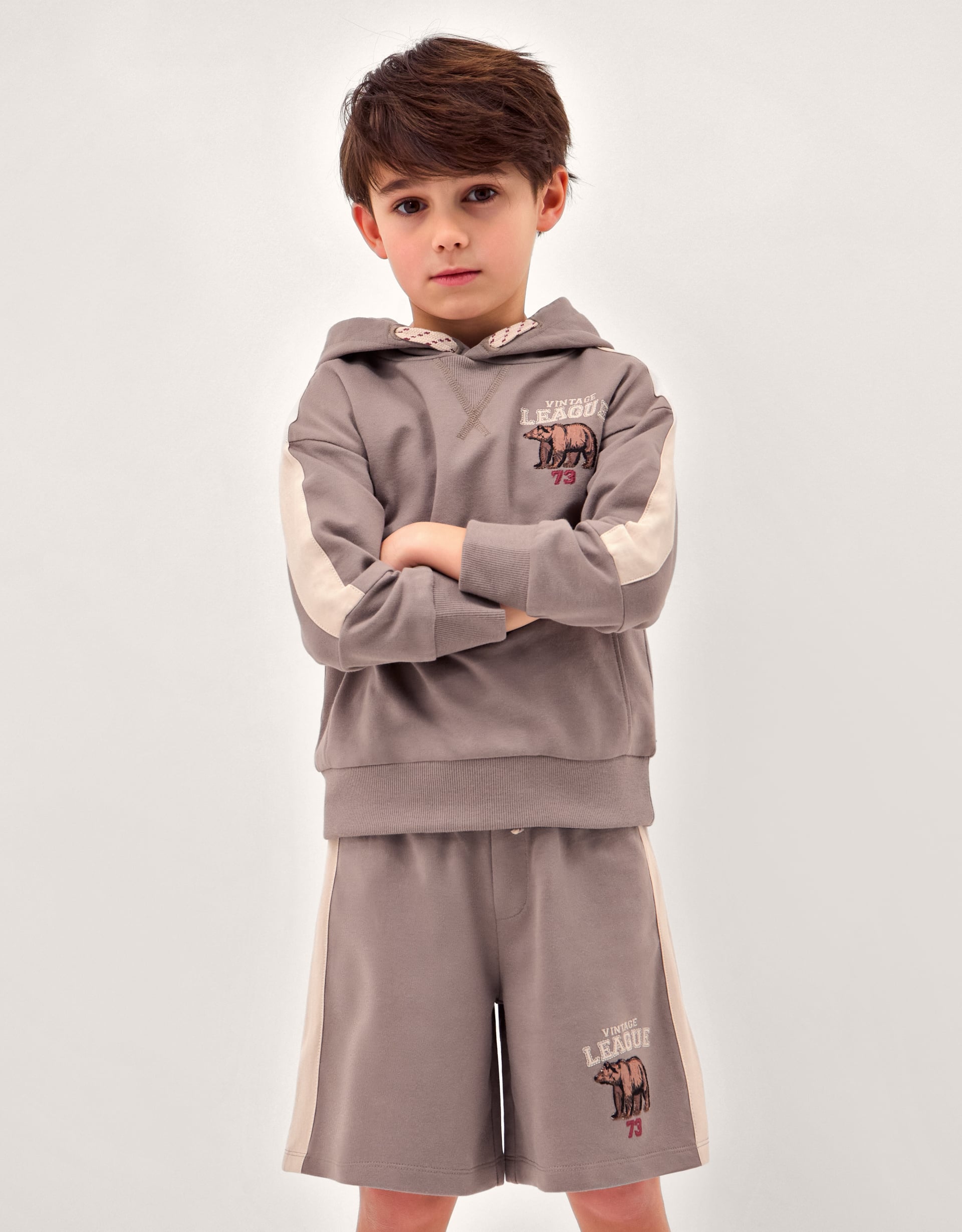 League Hoodie & Shorts Set Brown