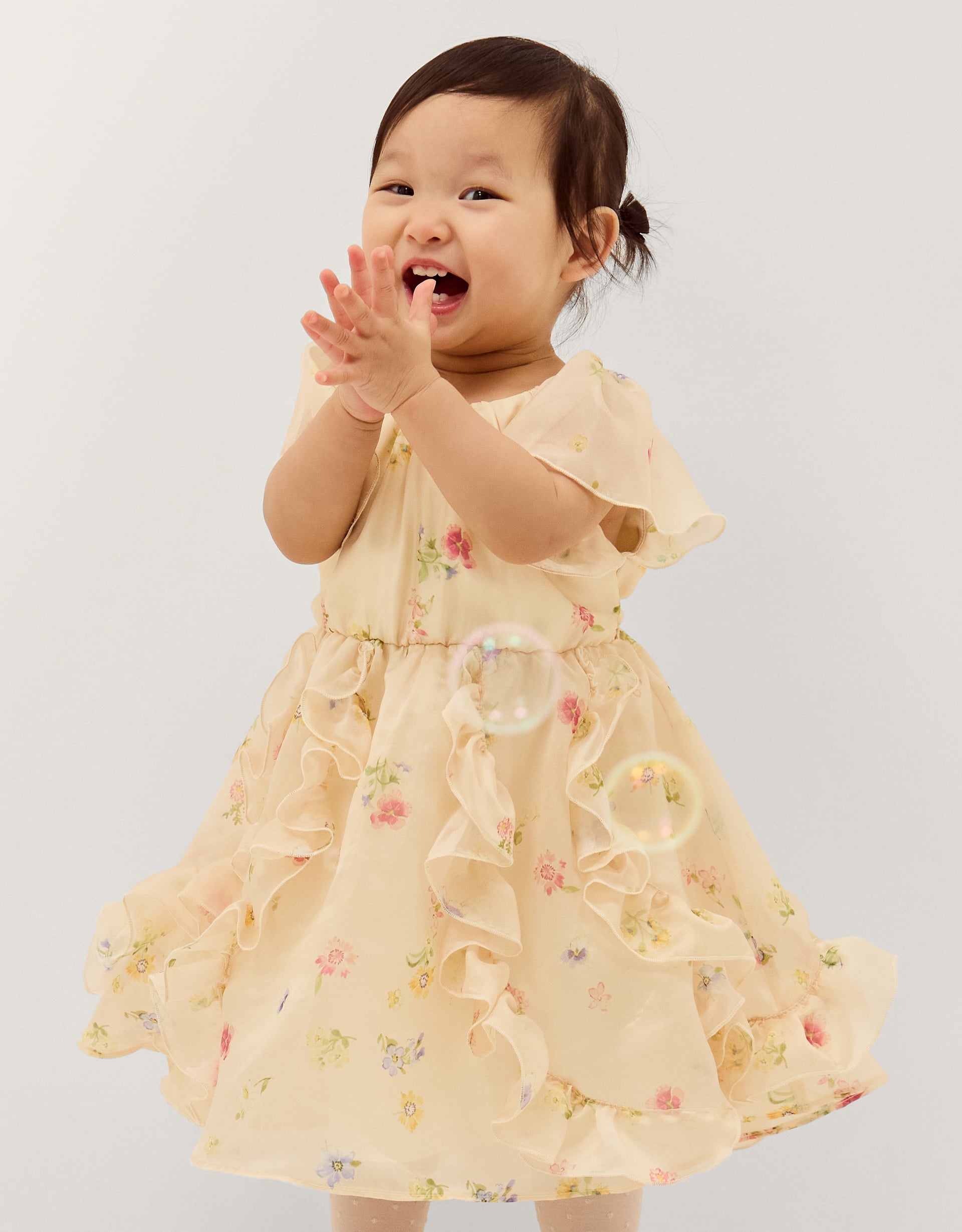 Baby Ditsy Floral Ruffle Party Dress Yellow