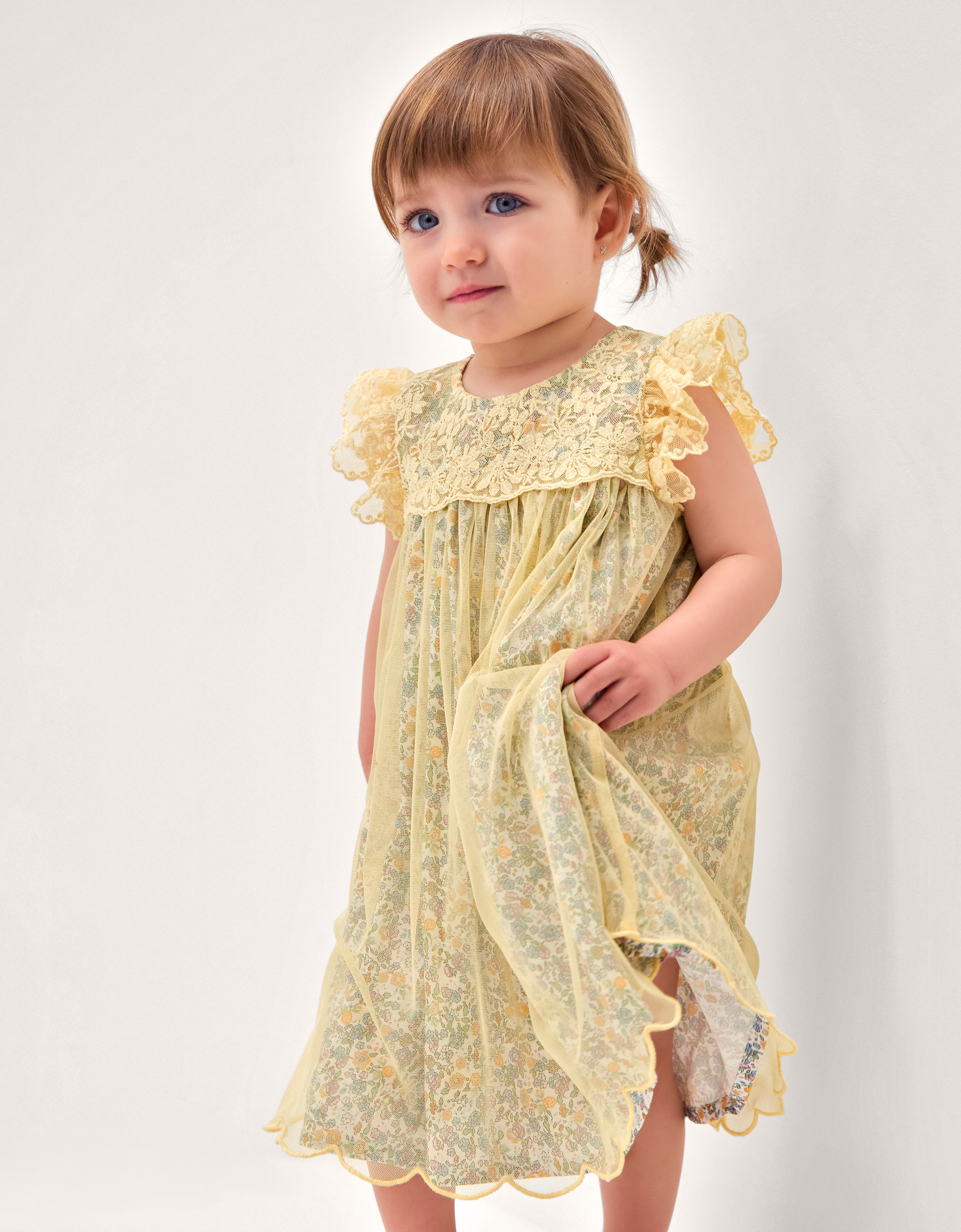 Baby Darcie Ditsy Floral Mesh Dress Yellow