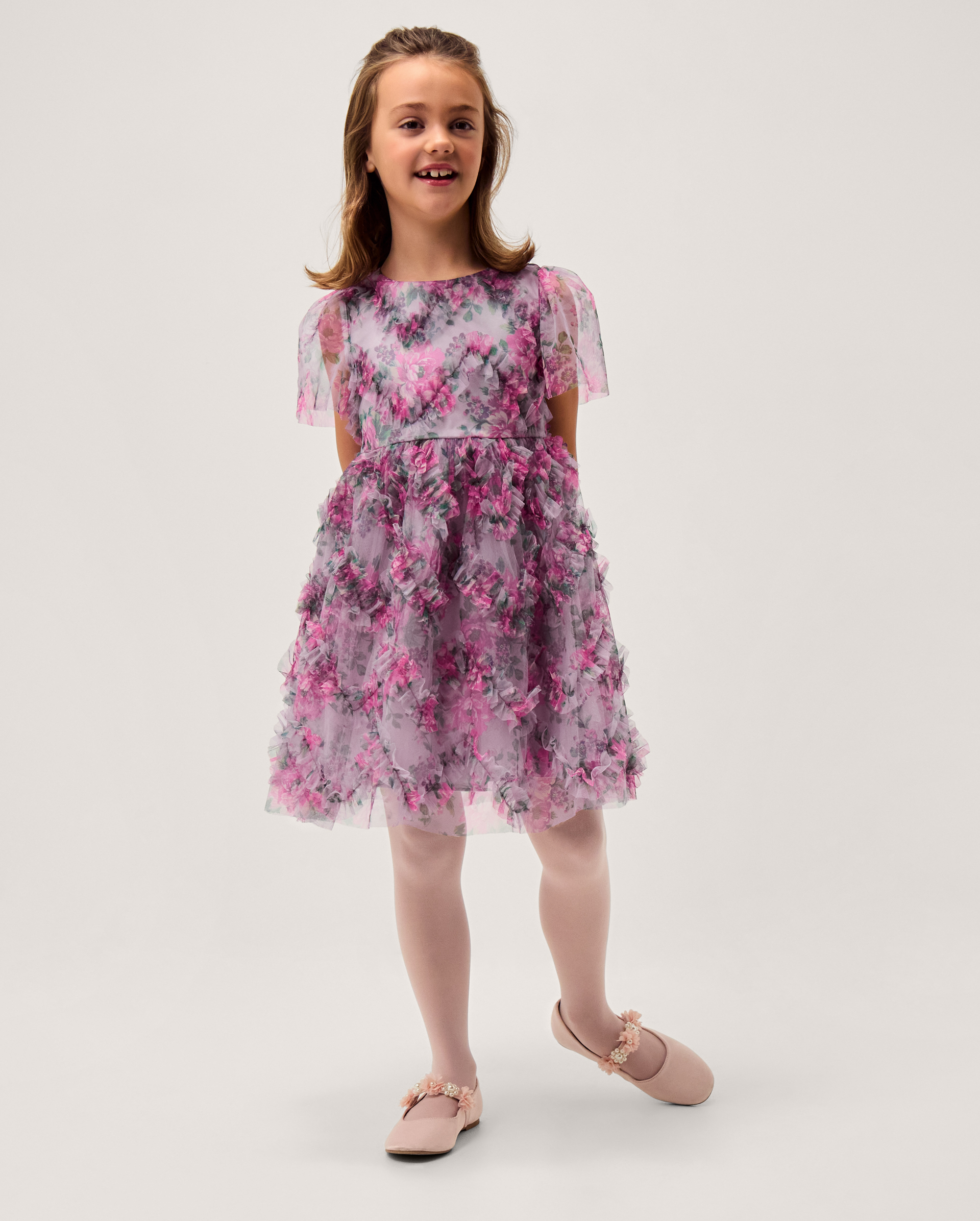 Roma Peony Ruffle Party Dress Purple