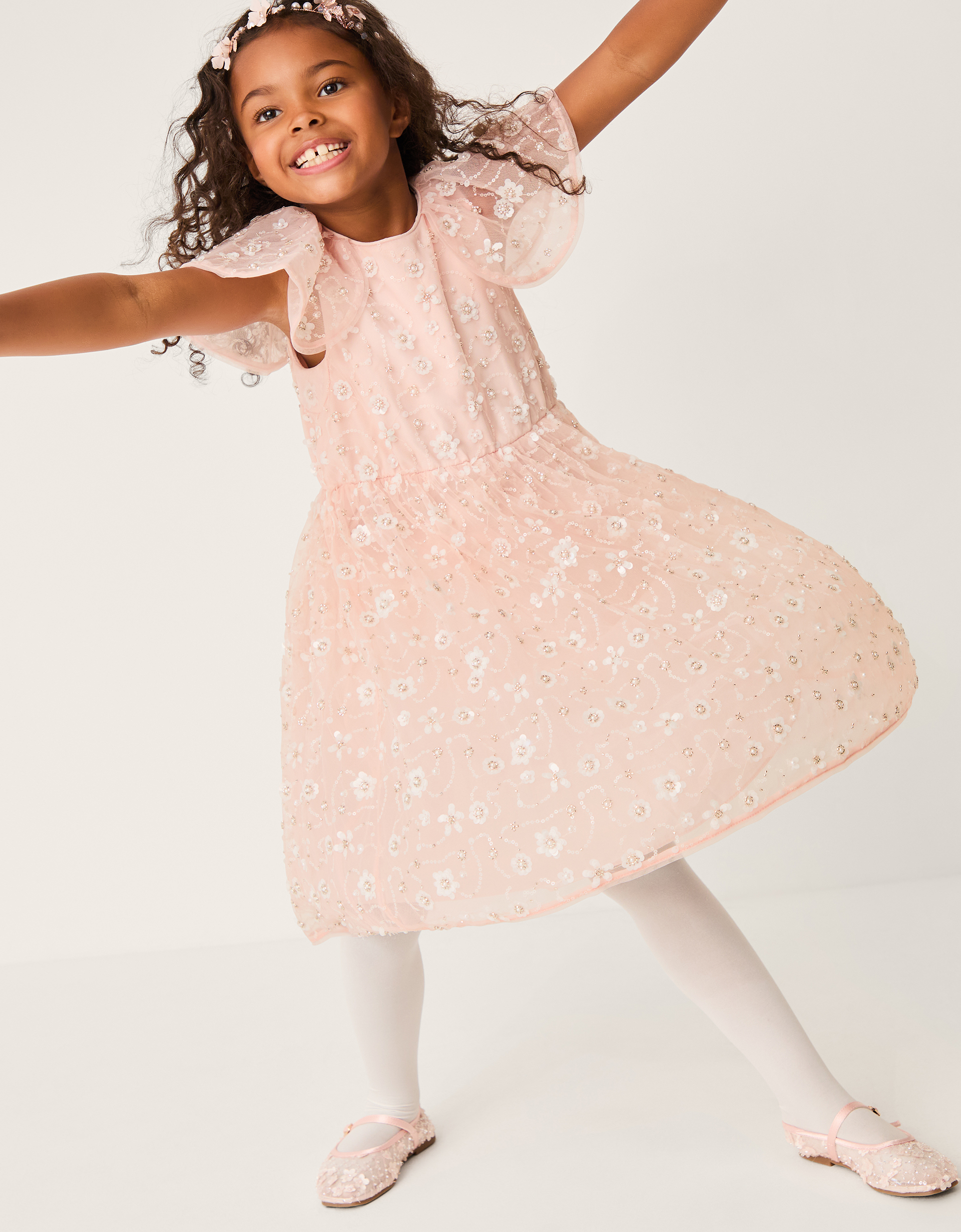 Latifa Floral Embellished Party Dress Pink
