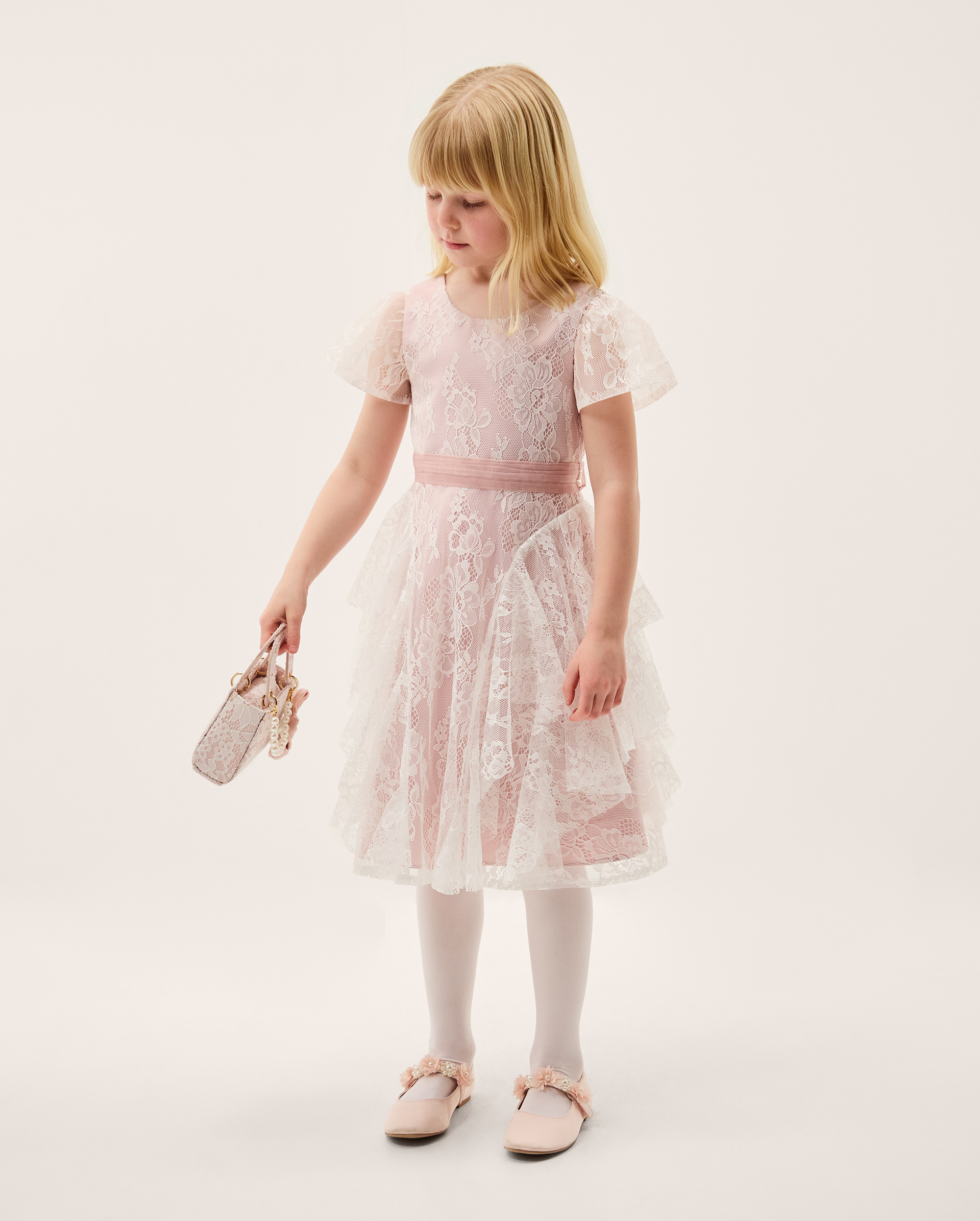 Joanie Cancan Ruffle Lace Dress Pink
