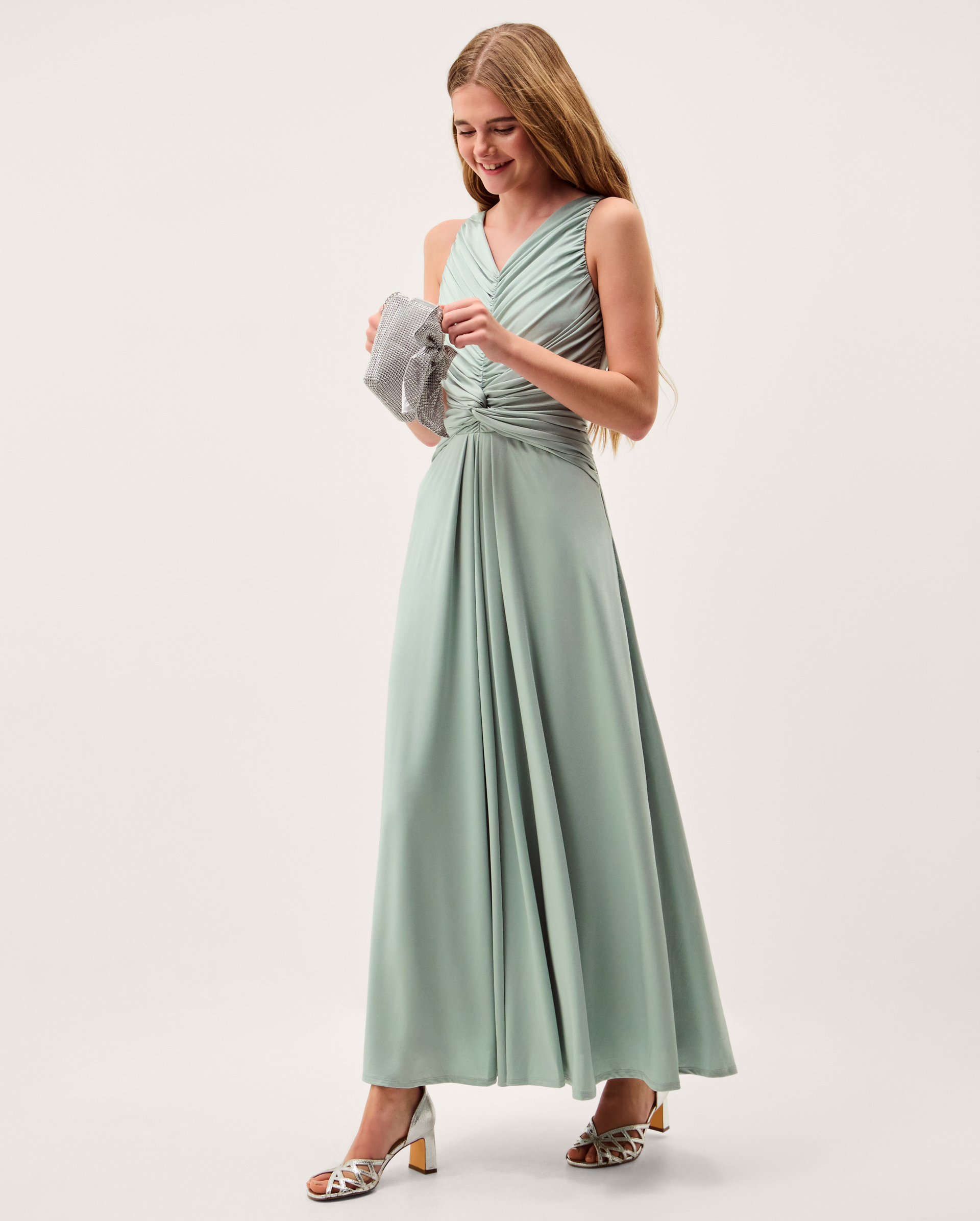 Skye Ruched Knot Jersey Prom Dress Green