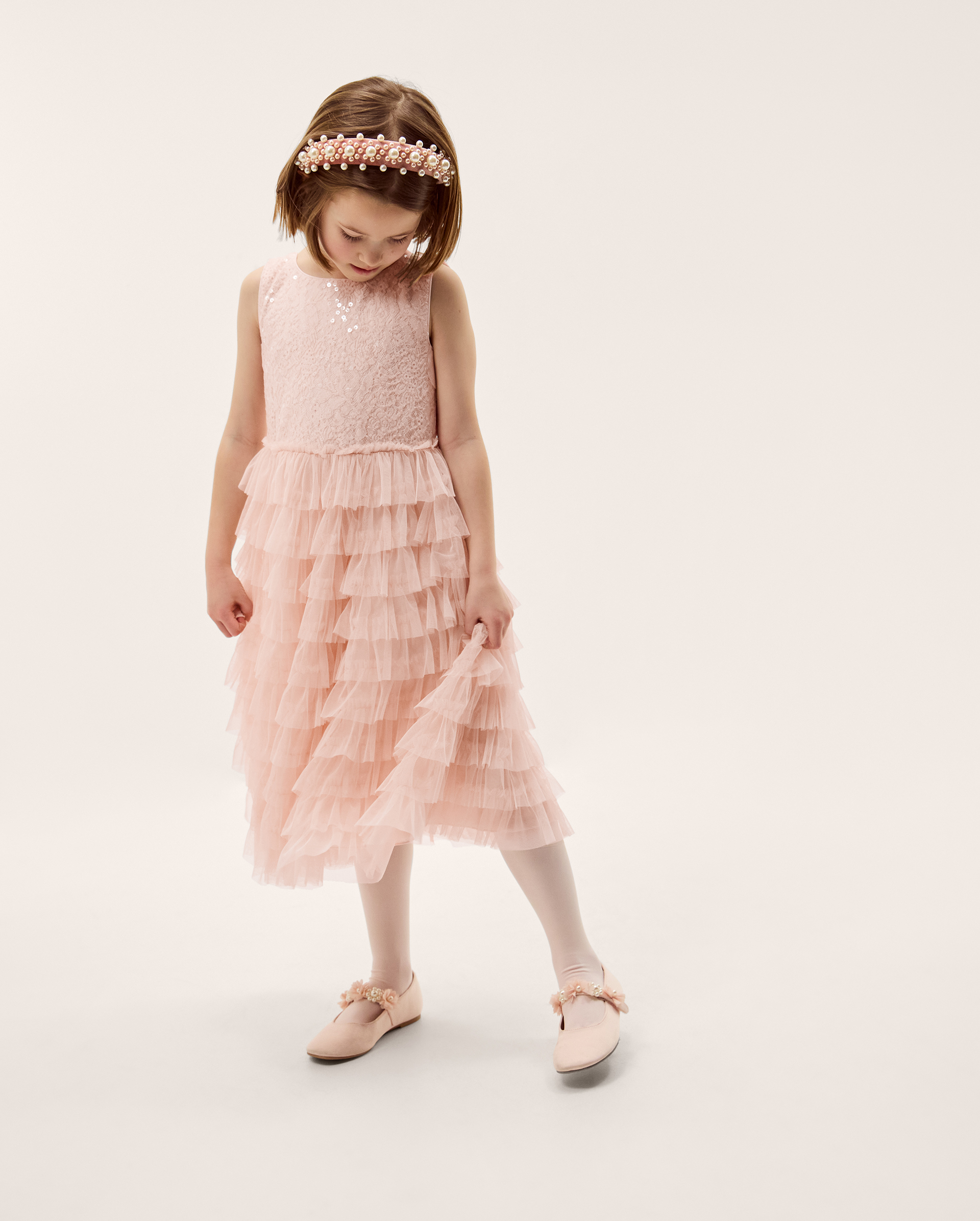 Taylor Sequin Lace Tiered Party Dress Pink