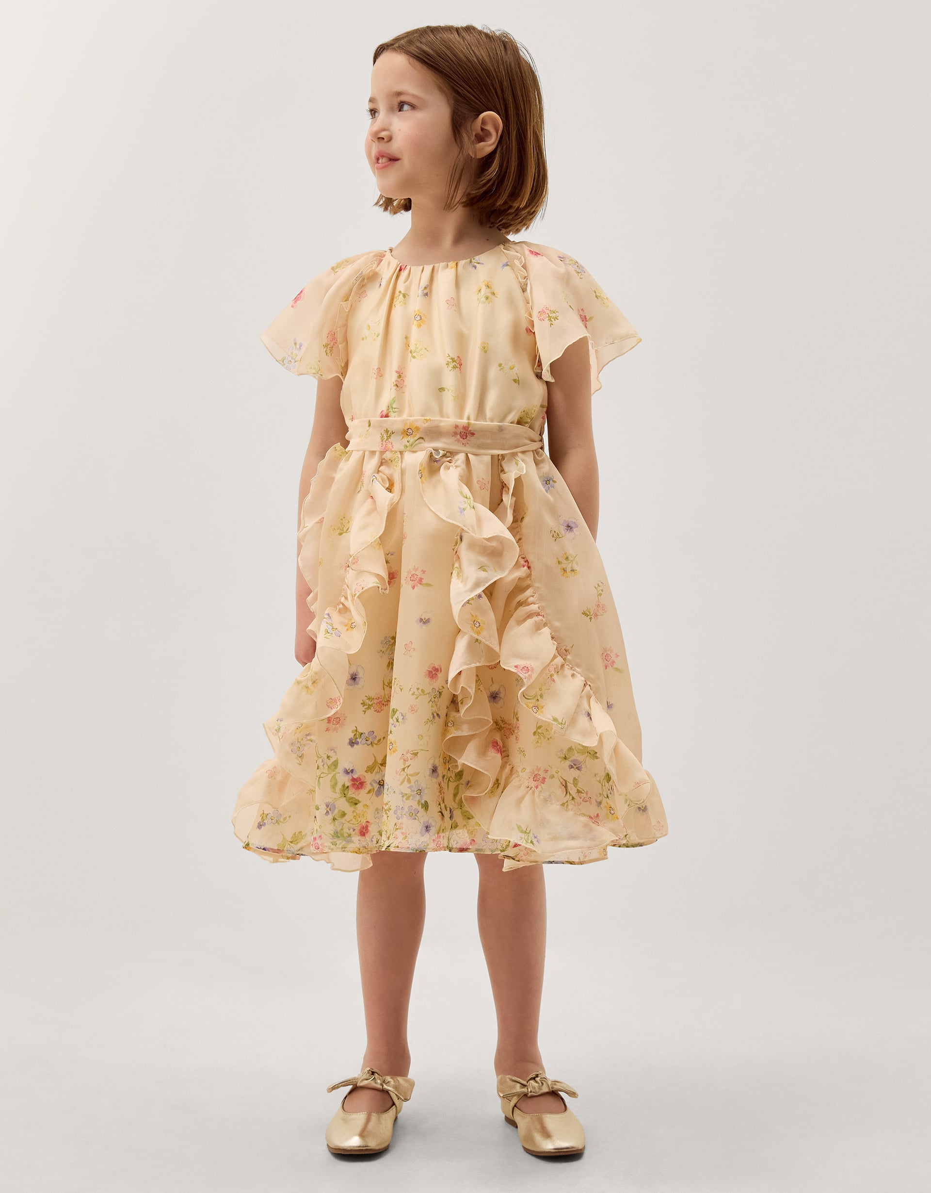 Ditsy Floral Ruffle Party Dress Yellow
