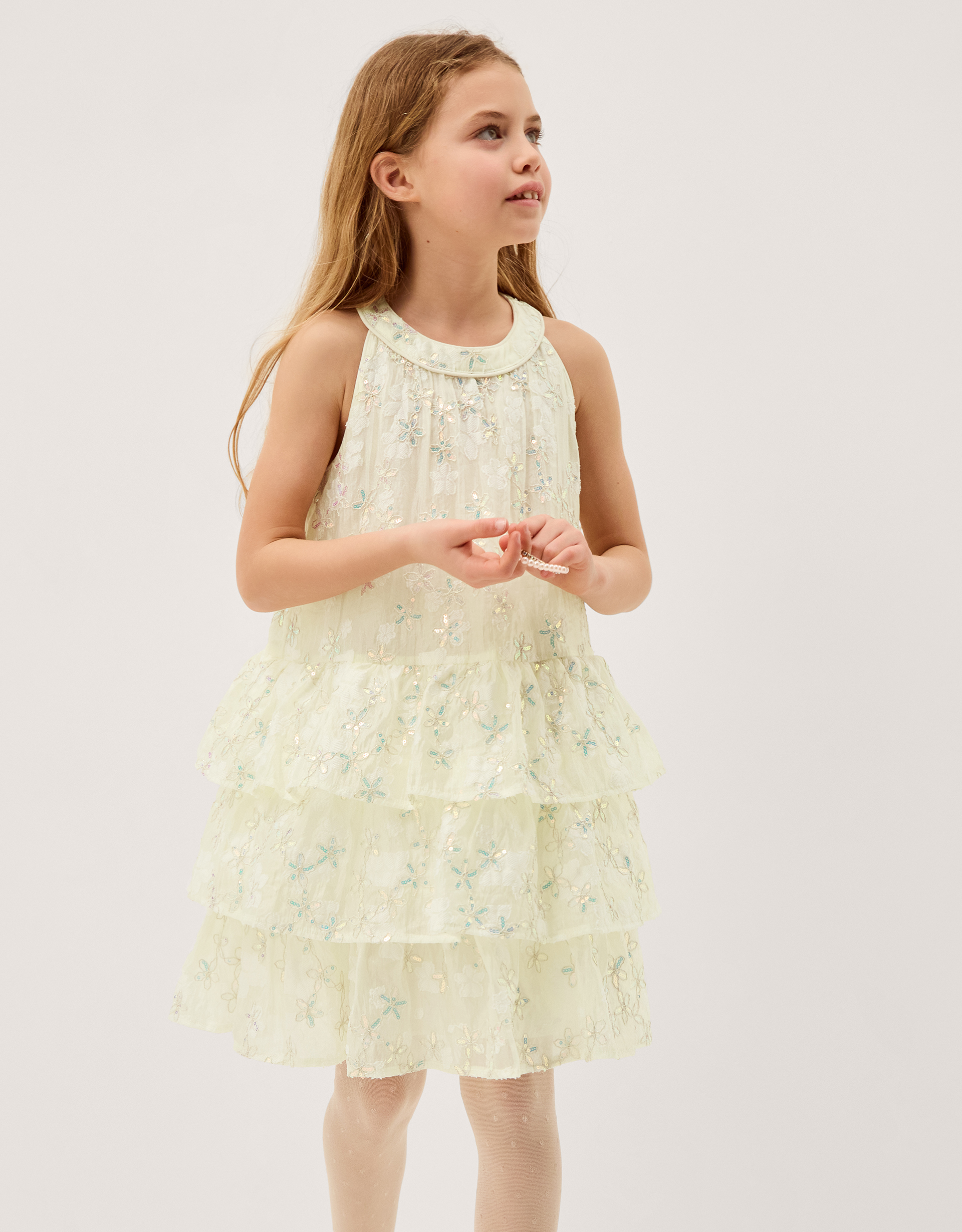 Georgie Sequin Jacquard Tiered Party Dress Ivory