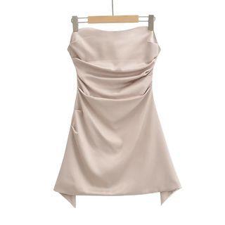 Strapless Satin Mini A-Line Dress Almond
