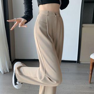 High Waist Plain Wide Leg Dress Pants Normal Edition - Milky Brown